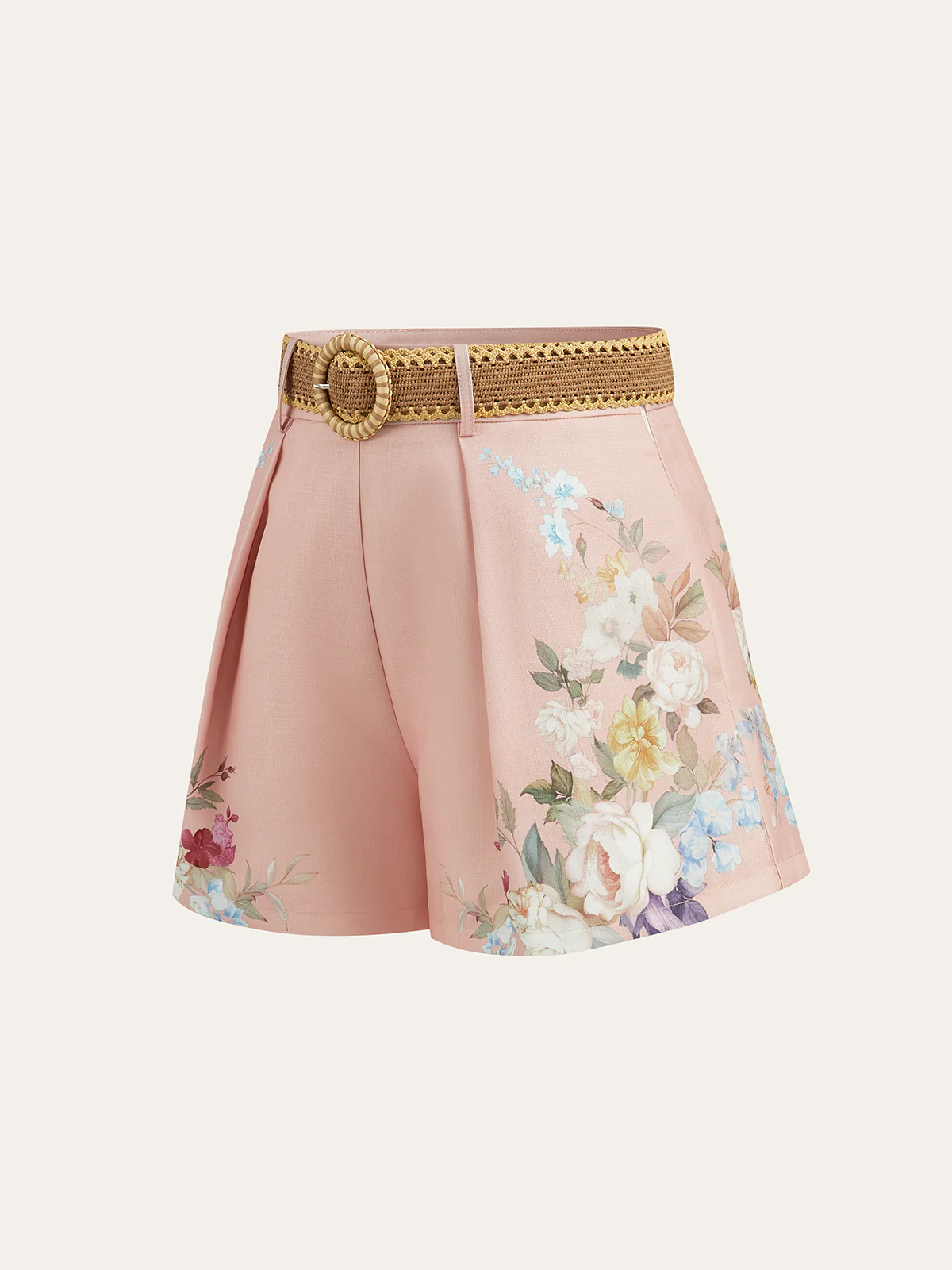 Floral Printed Belted Mid-Waist Shorts - Wholesalesil