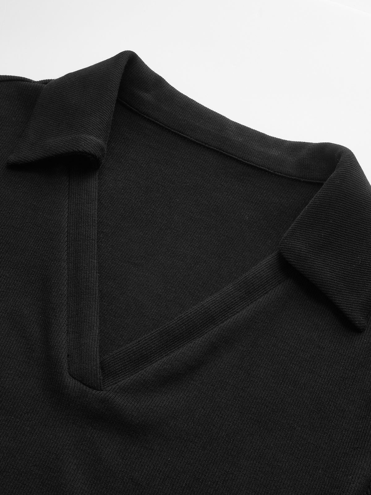 Polo V-Neck Ribbed Cotton Blend T-Shirt - Wholesalesil