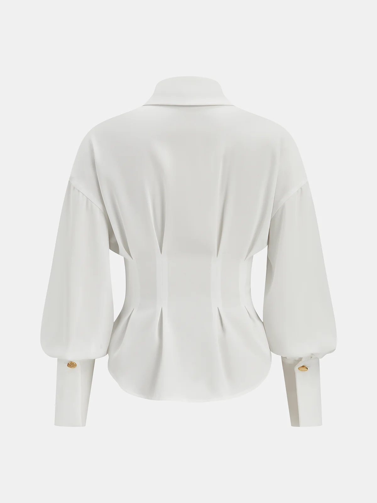 Pleated Cinched Waist Metal Button Blouse - Wholesalesil