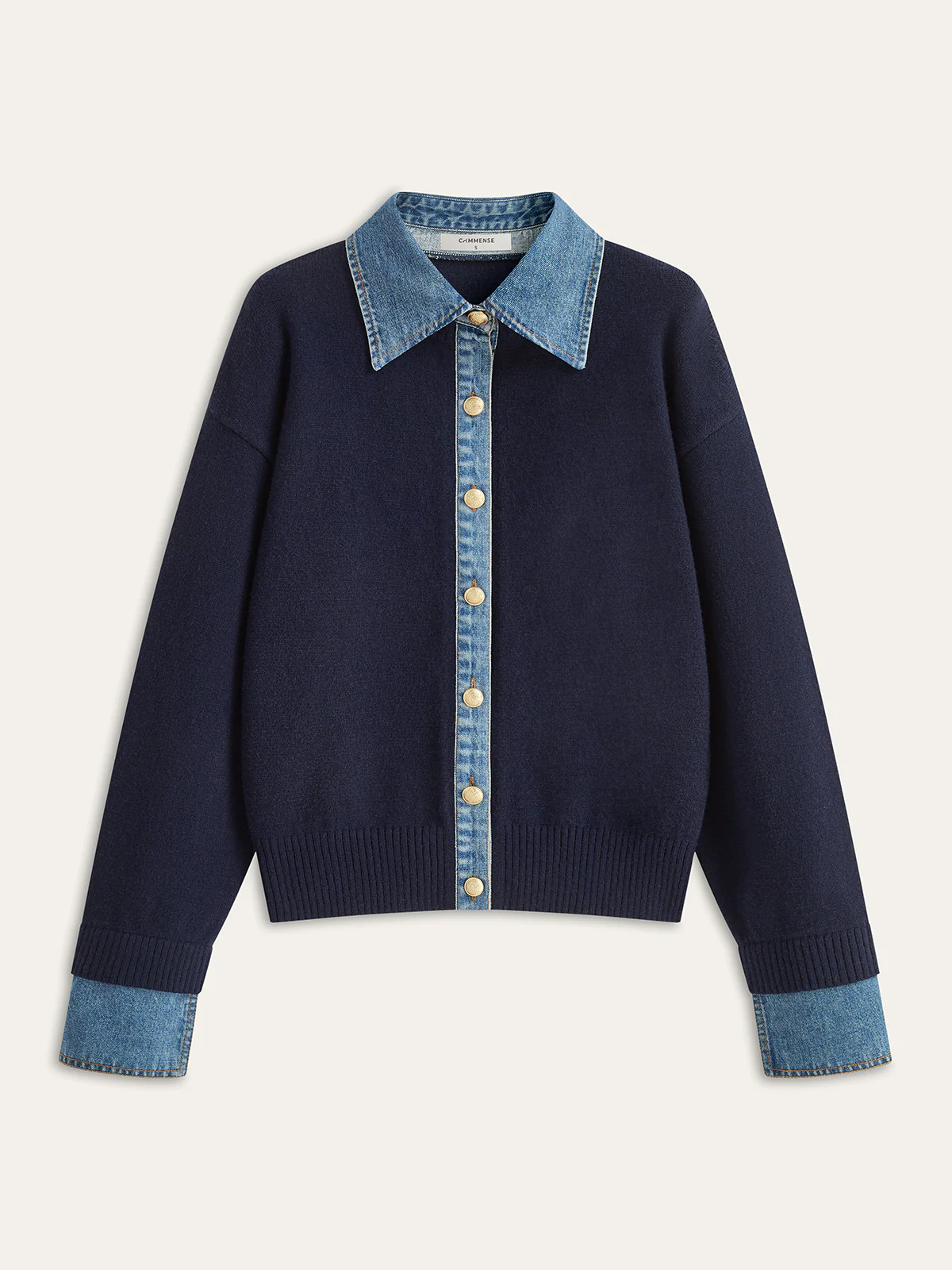 Denim Collar Buttoned Sweater - Wholesalesil