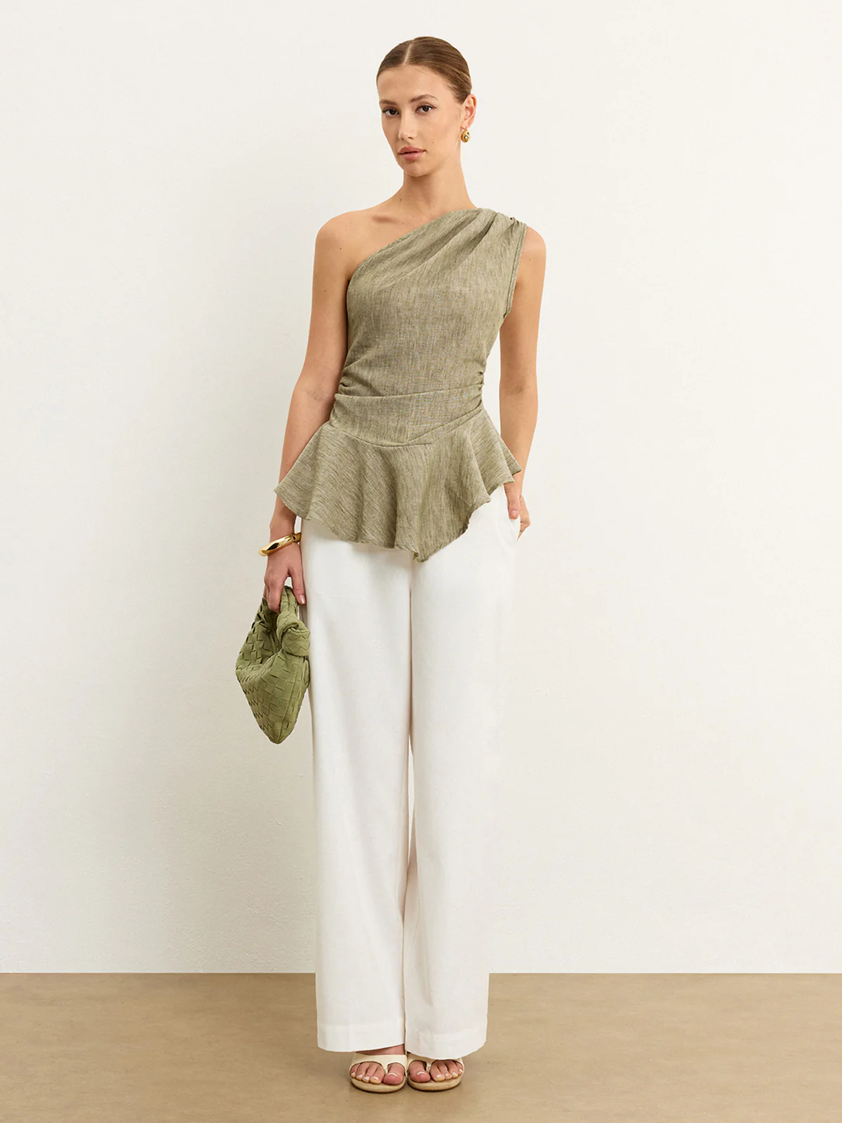 Asymmetrical One-Shoulder Top with Ruffle Hem - Wholesalesil