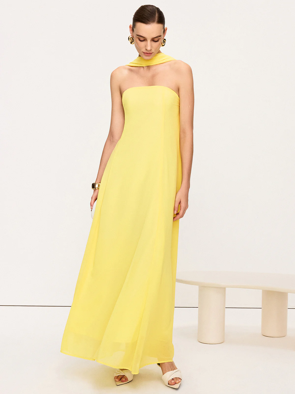 Halter Neck Chiffon Maxi Dress - Wholesalesil