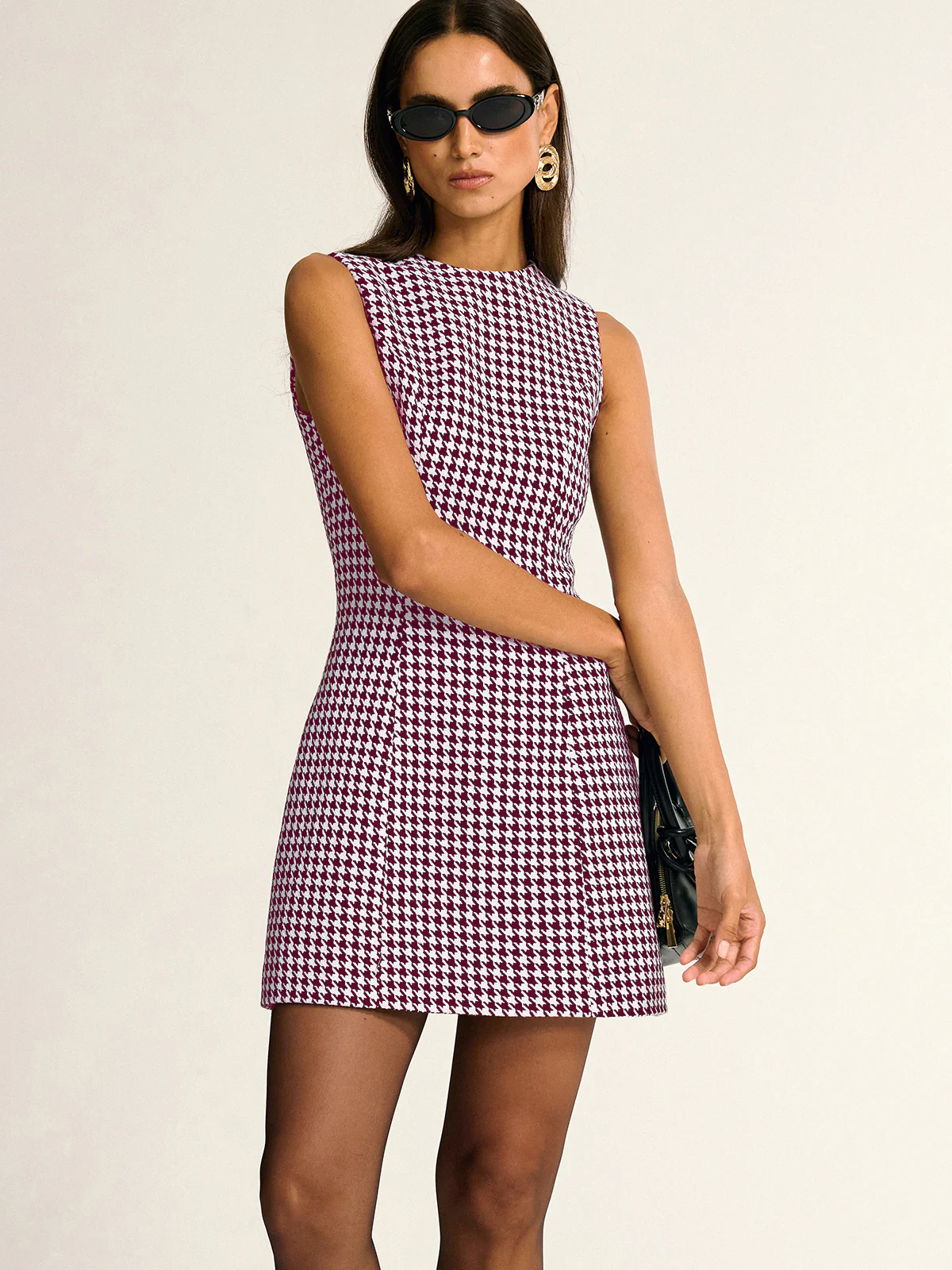 Houndstooth Sleeveless A-Line Mini Dress - Wholesalesil