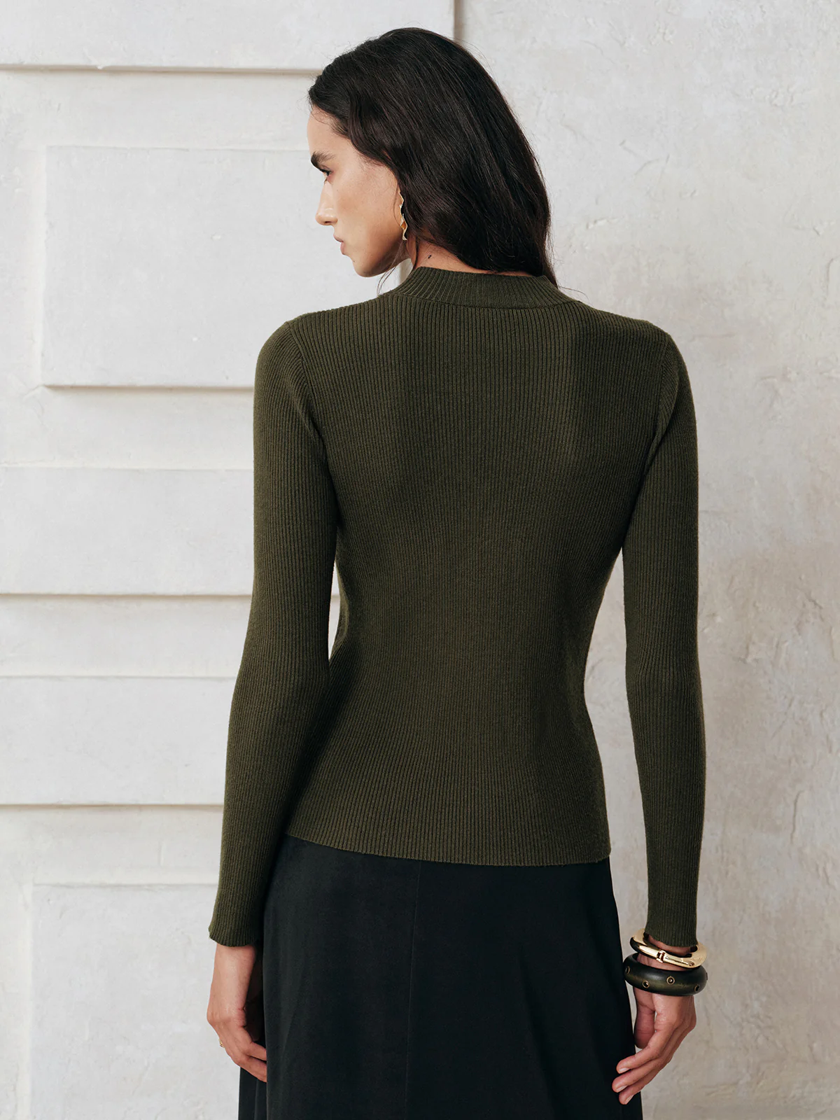 Sheer Lace Panel Mock Neck Sweater - Wholesalesil