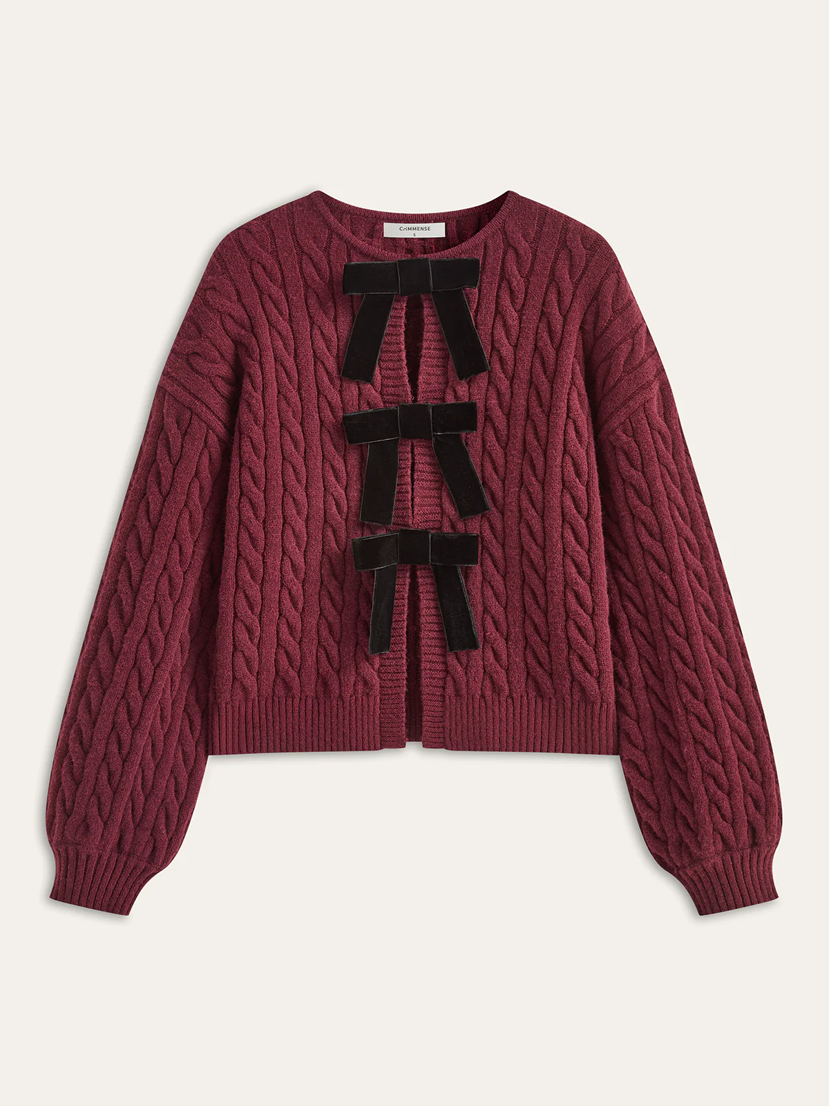 Velvet Bow Cable Knit Cardigan - Wholesalesil