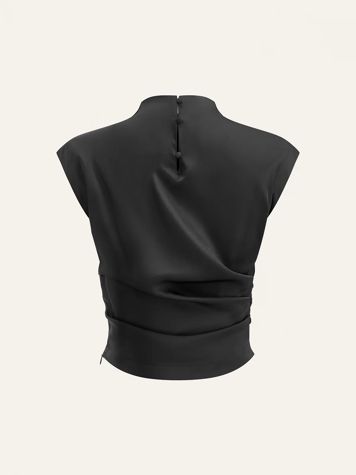 Mock Neck Cap Sleeve Ruched Top - Wholesalesil