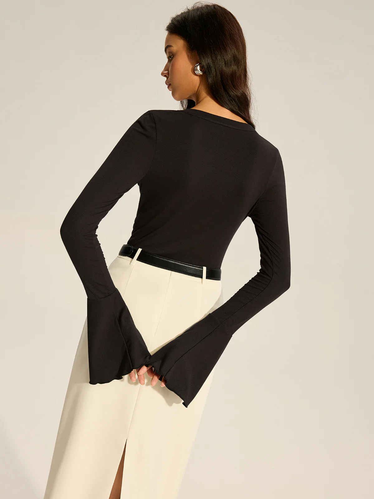 Flared Sleeve Ruffled Button T-Shirt - Wholesalesil