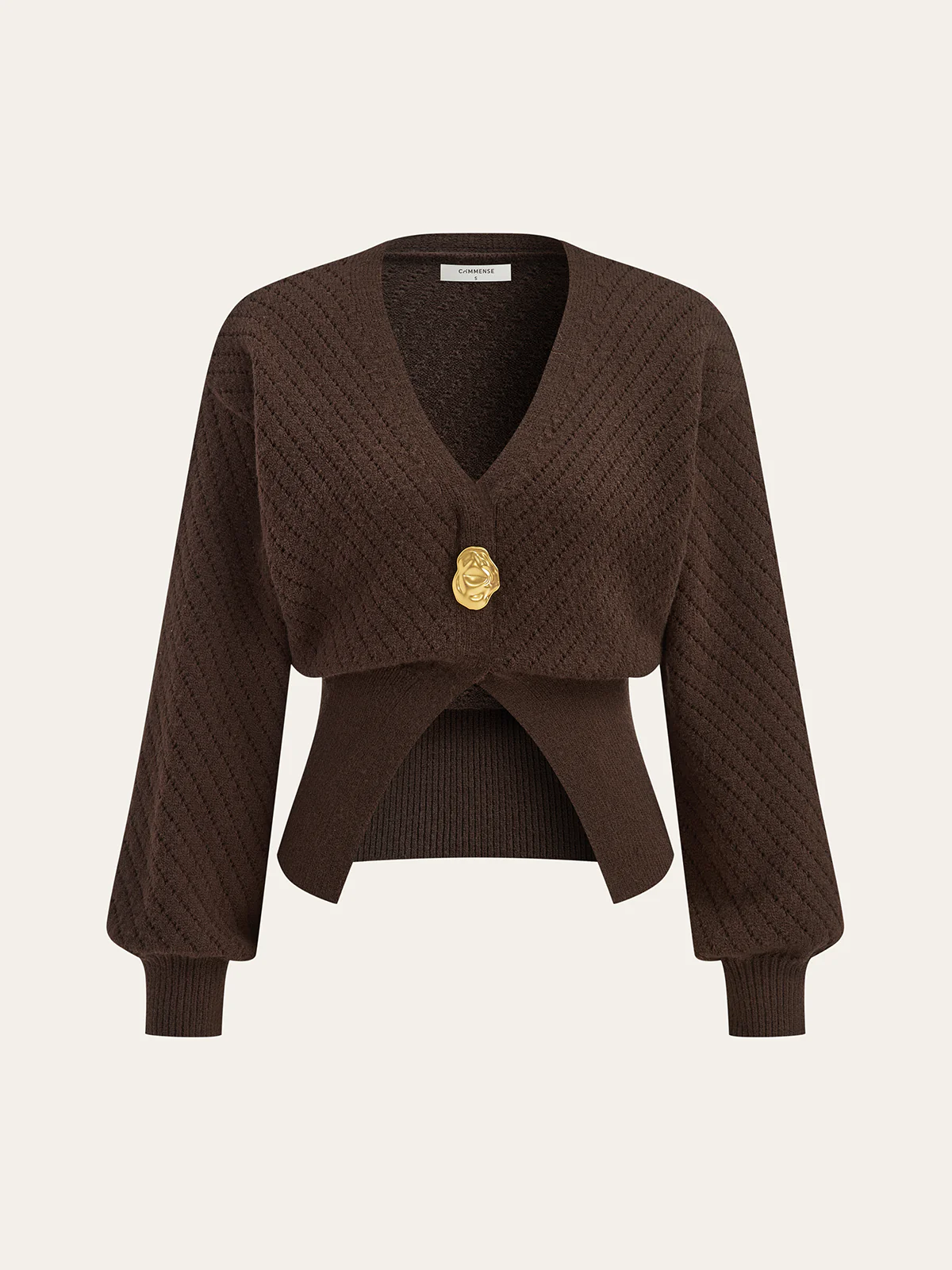 Metal Detail V-Neck Cinched Waist Sweater - Wholesalesil