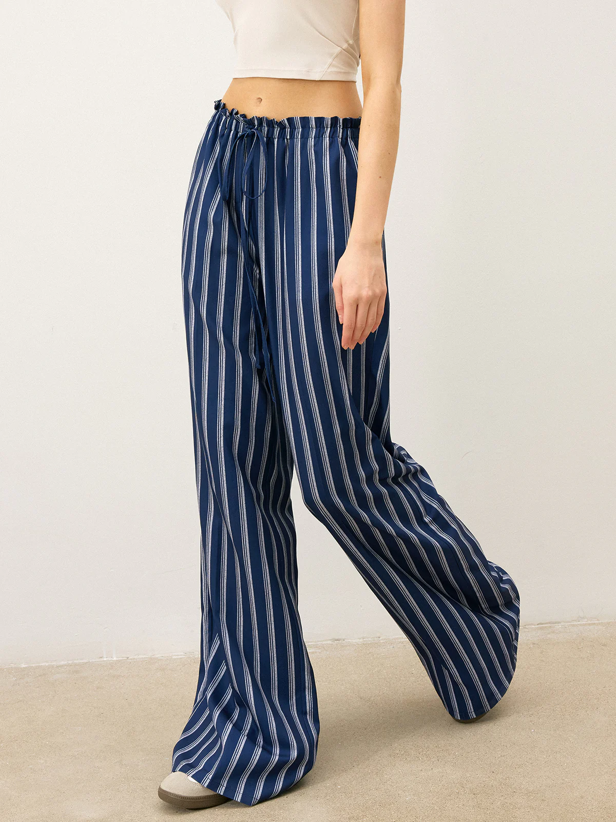 Striped Drawstring Wide-Leg Pants - Wholesalesil