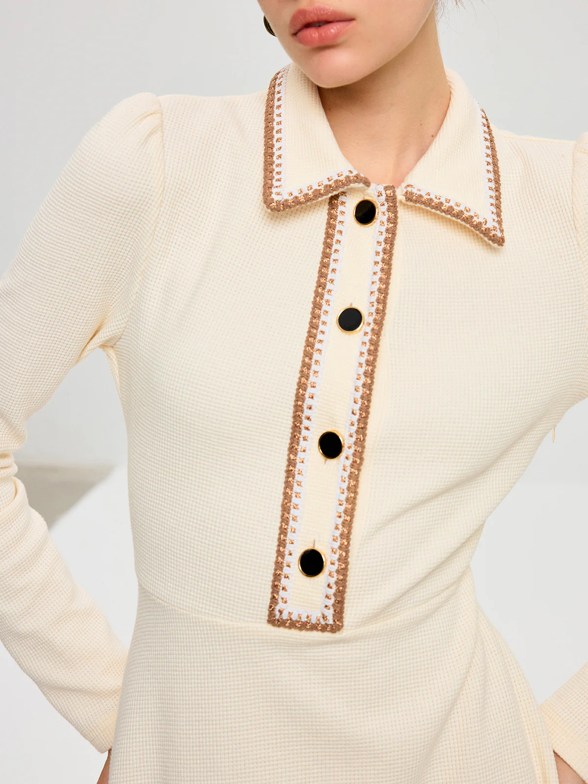 Contrast Trim Collared Midi Dress - Wholesalesil