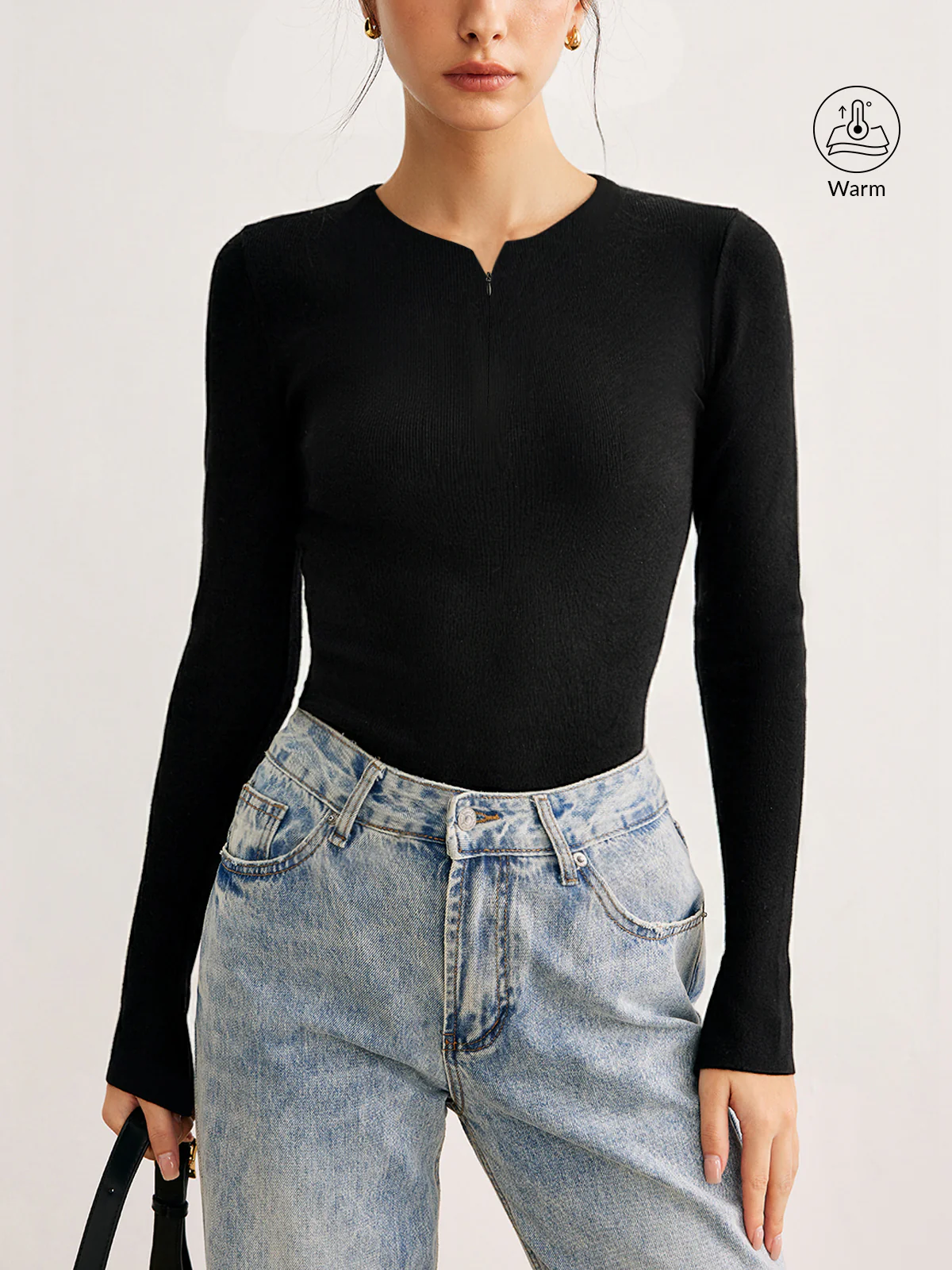 Slim Fit Zip-Front Long Sleeve T-Shirt - Wholesalesil