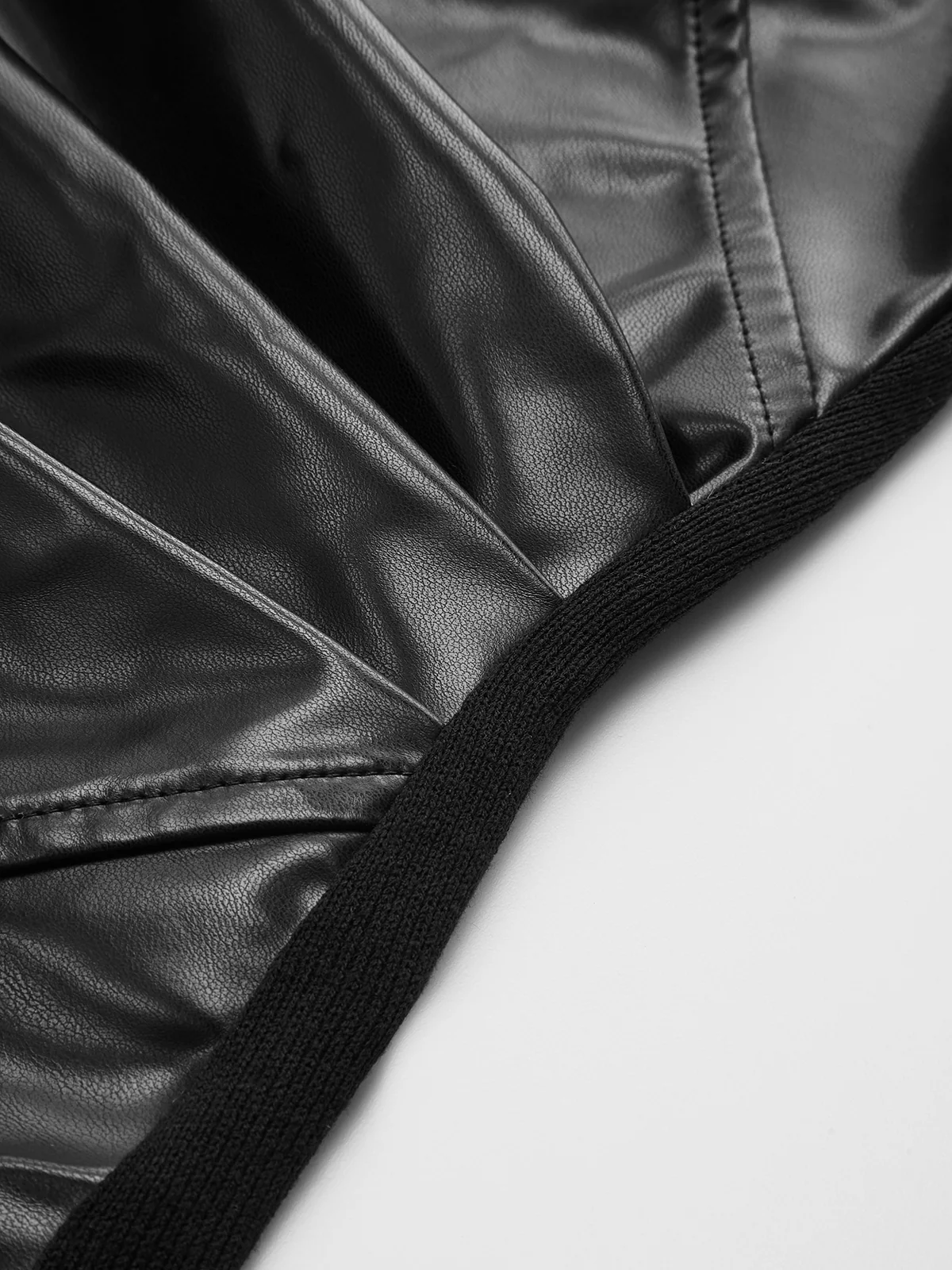 Faux Leather Panel Asymmetric Knit Top - Wholesalesil