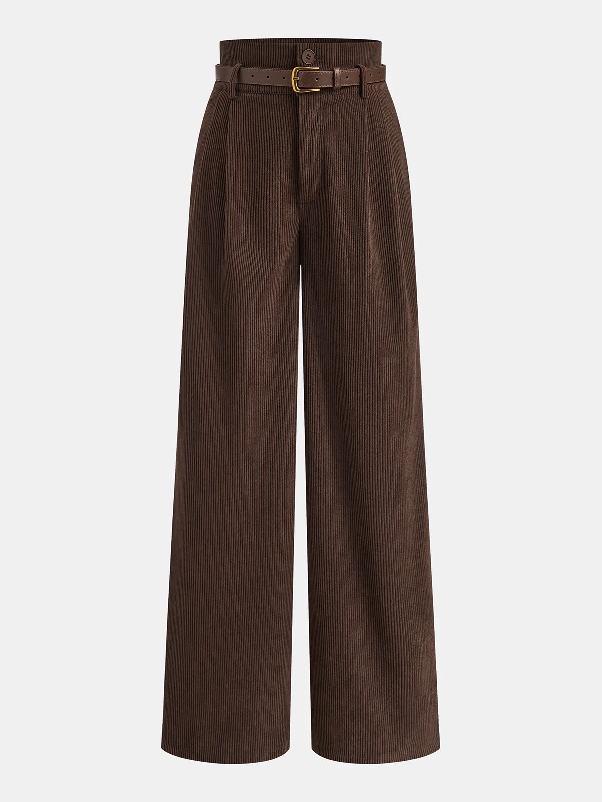 Belted Corduroy High-Waist Pants - Wholesalesil