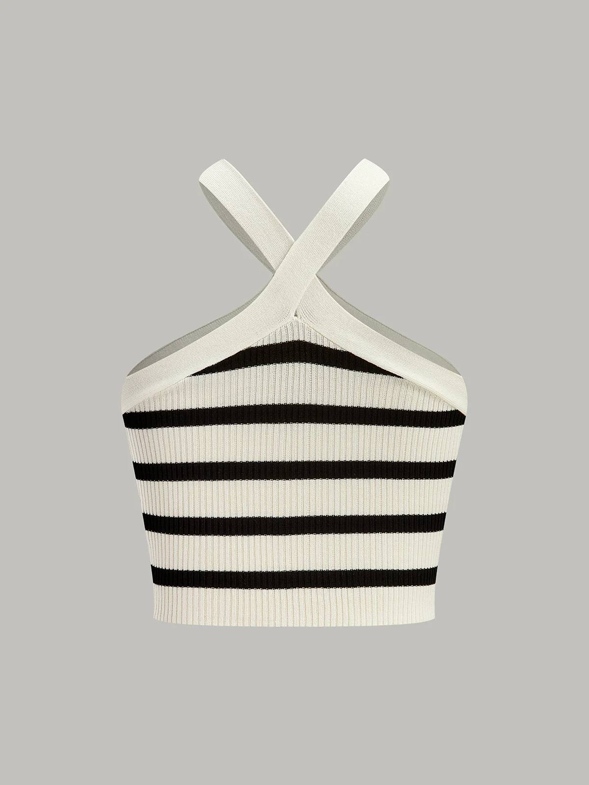 Striped Knit Halter Crop Top - Wholesalesil