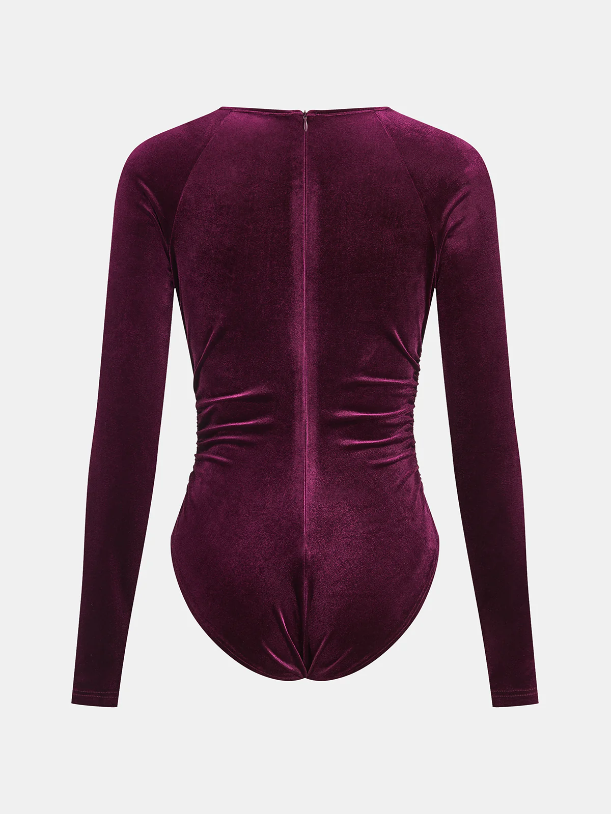 Velvet Ruched Long-Sleeve Bodysuit - Wholesalesil