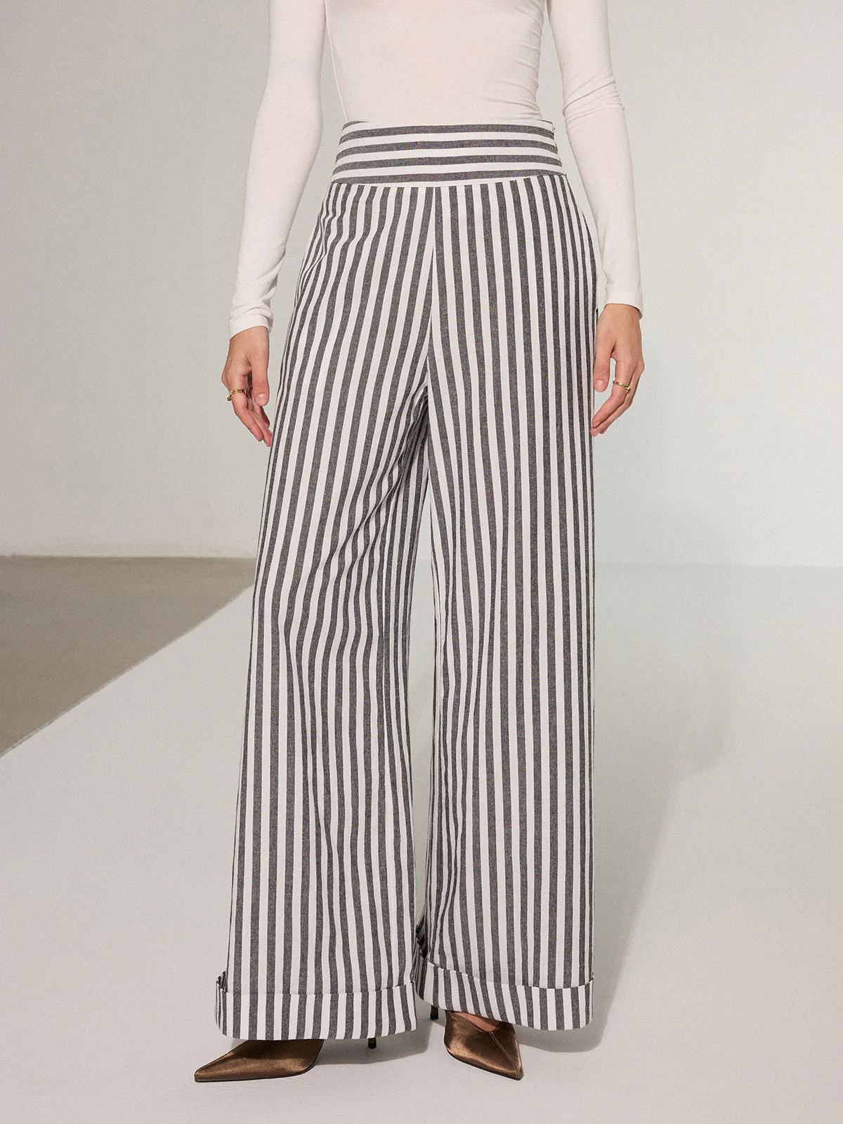 Striped Cotton Wide-Leg Pants - Wholesalesil