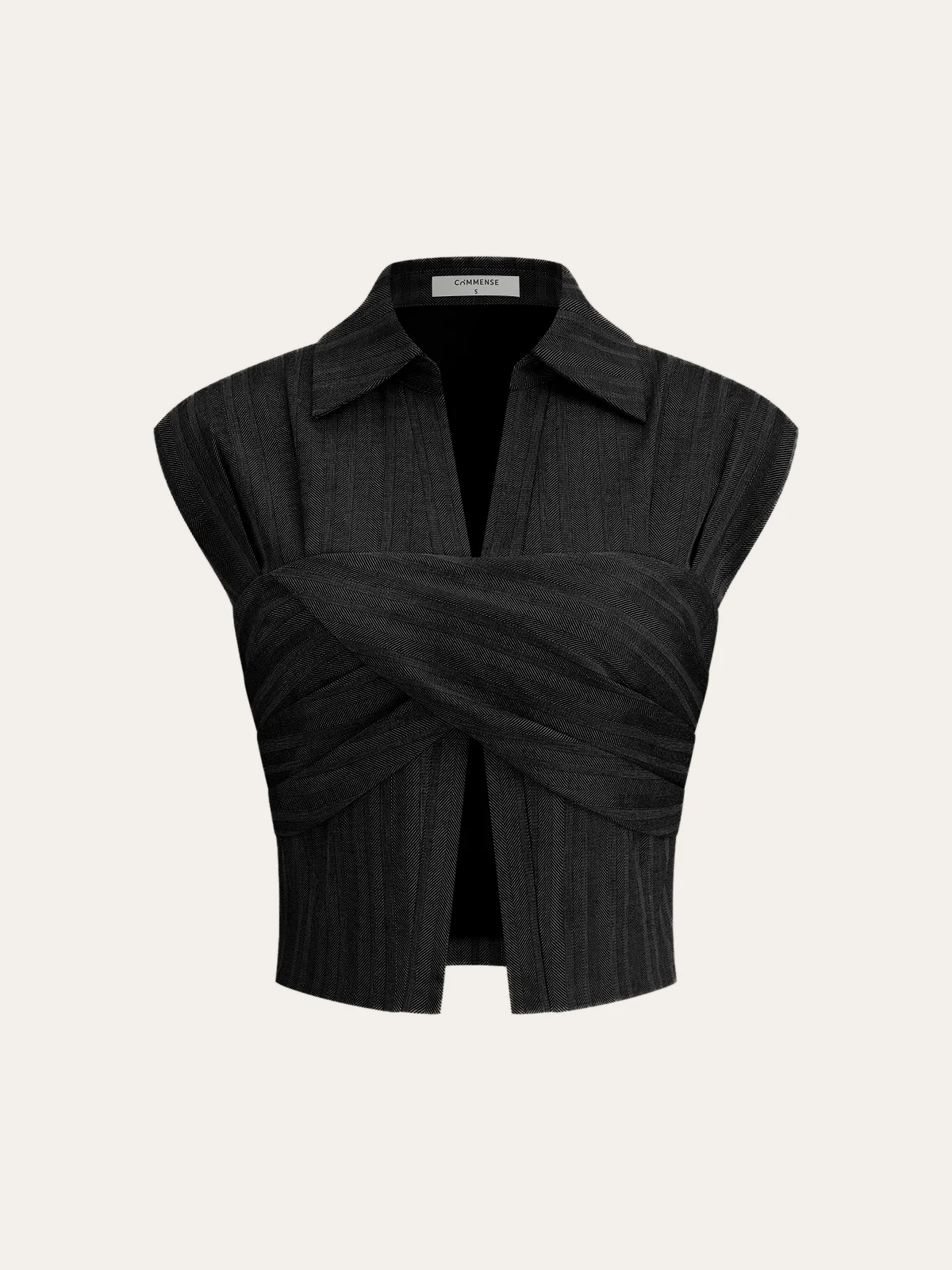 Linen Blend Cropped Blouse with Cross Wrap Detail - Wholesalesil