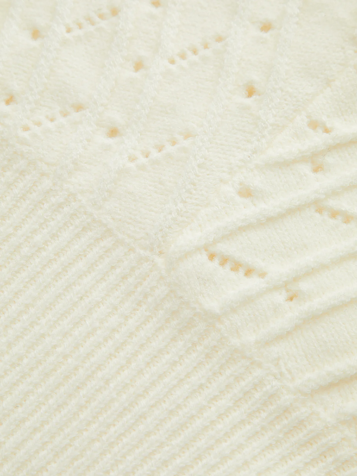 Textured Openwork V-Neck Lantern Sleeve Sweater - Wholesalesil