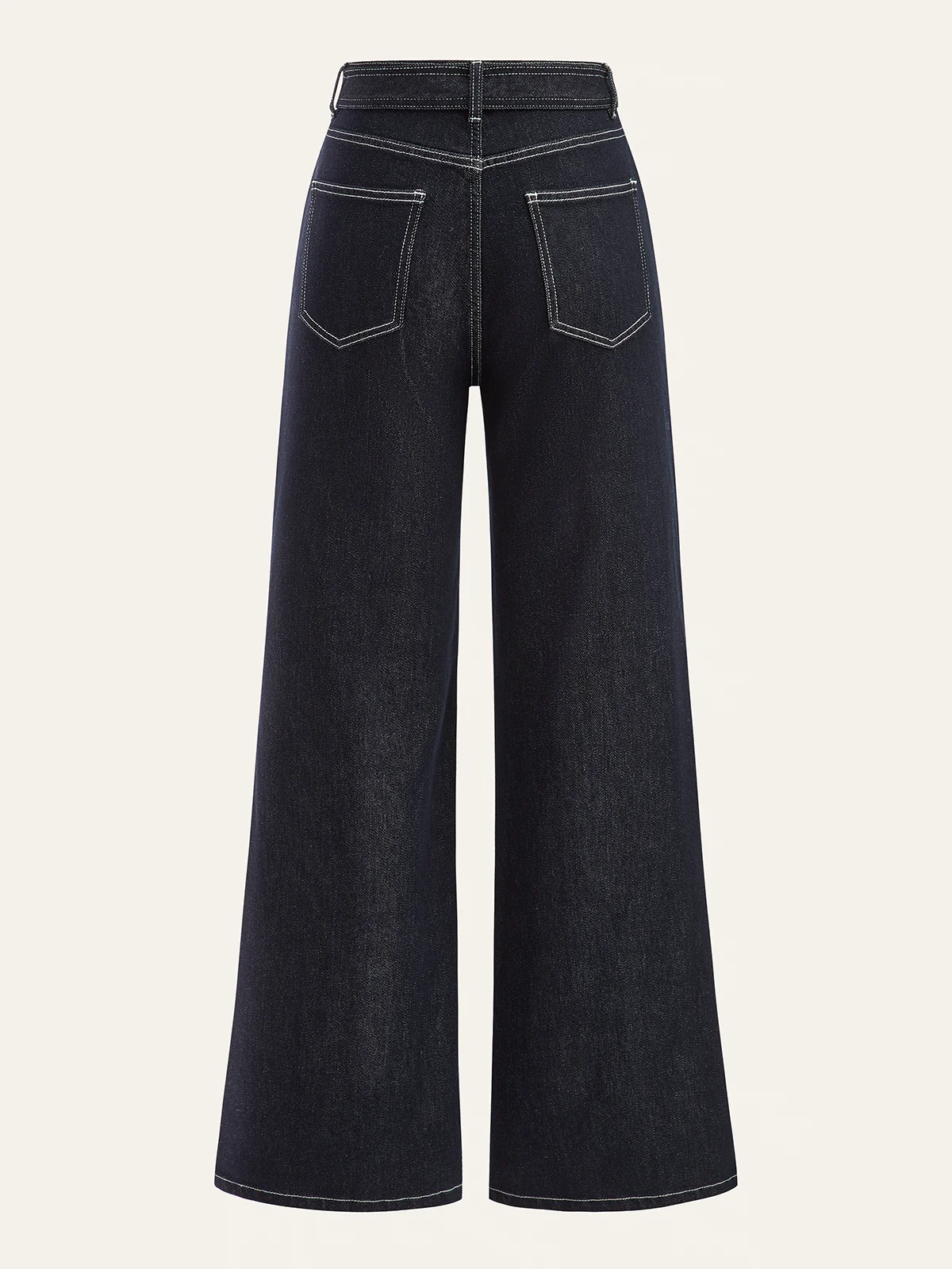 Denim Contrast-Stitch Pants with Belt - Wholesalesil