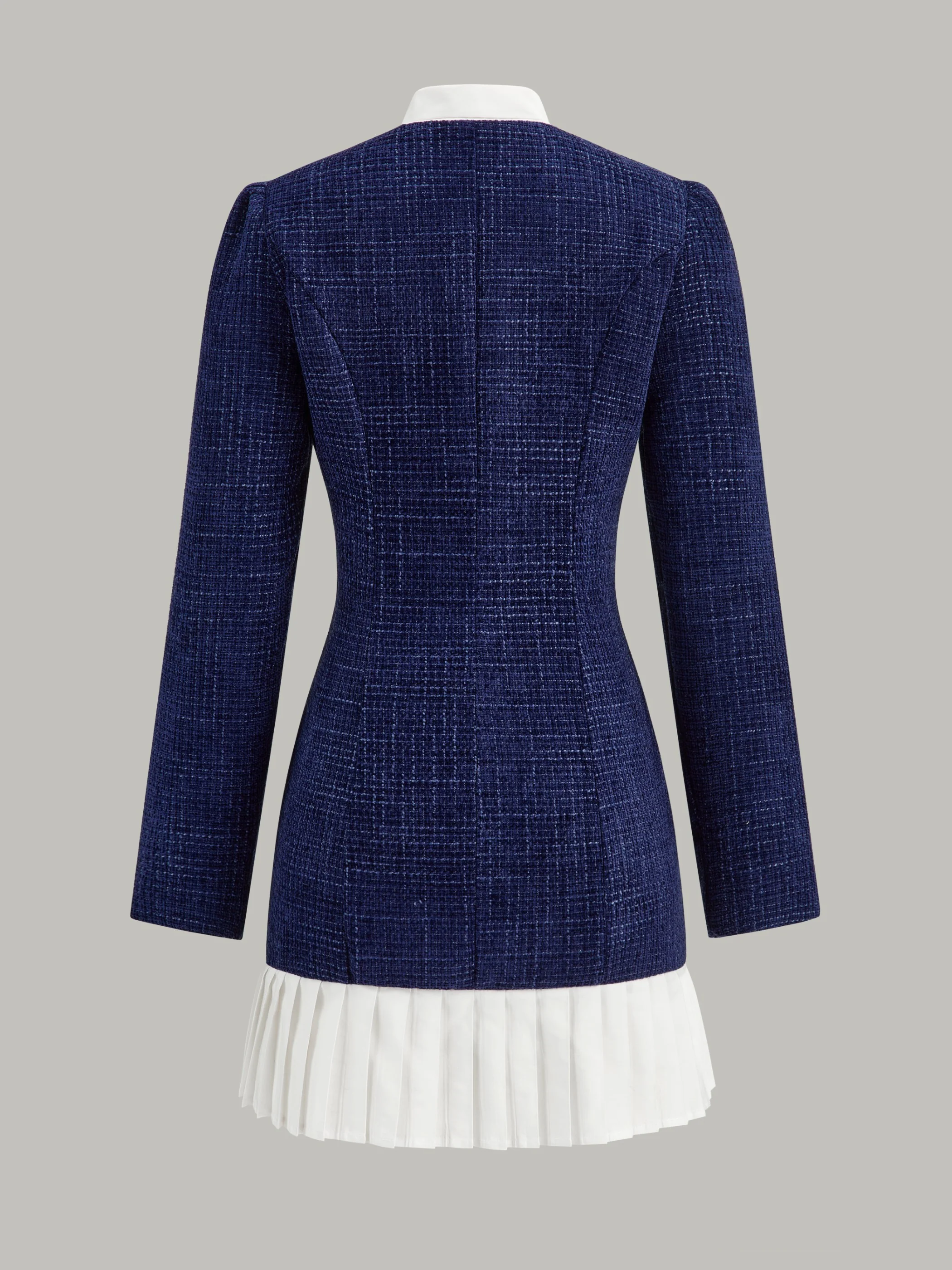 Pleated Hem Bow Neckline Tweed Mini Dress - Wholesalesil