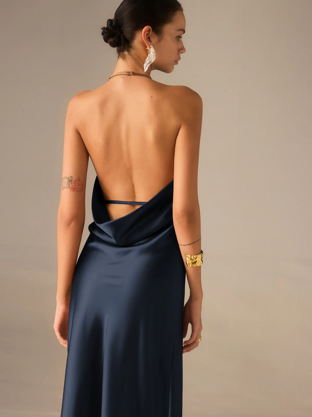 Satin Halter-Neck Backless Maxi Dress - Wholesalesil