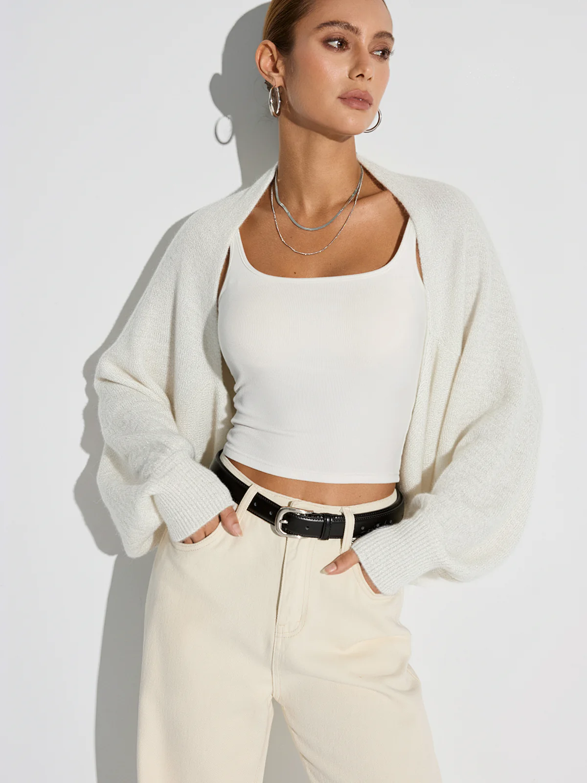 Wool Blend Oversized Batwing Sleeve Cardigan - Wholesalesil