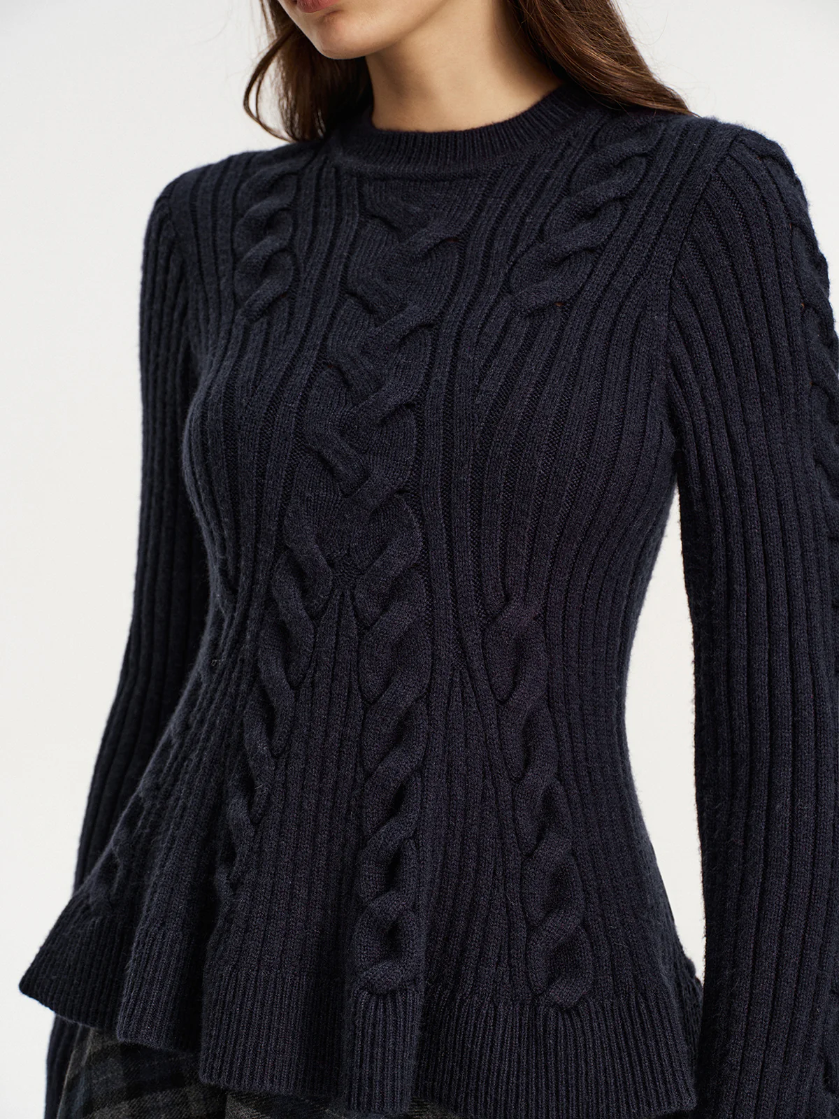 Cashmere-Blend Cable-Knit Sweater without Belt - Wholesalesil