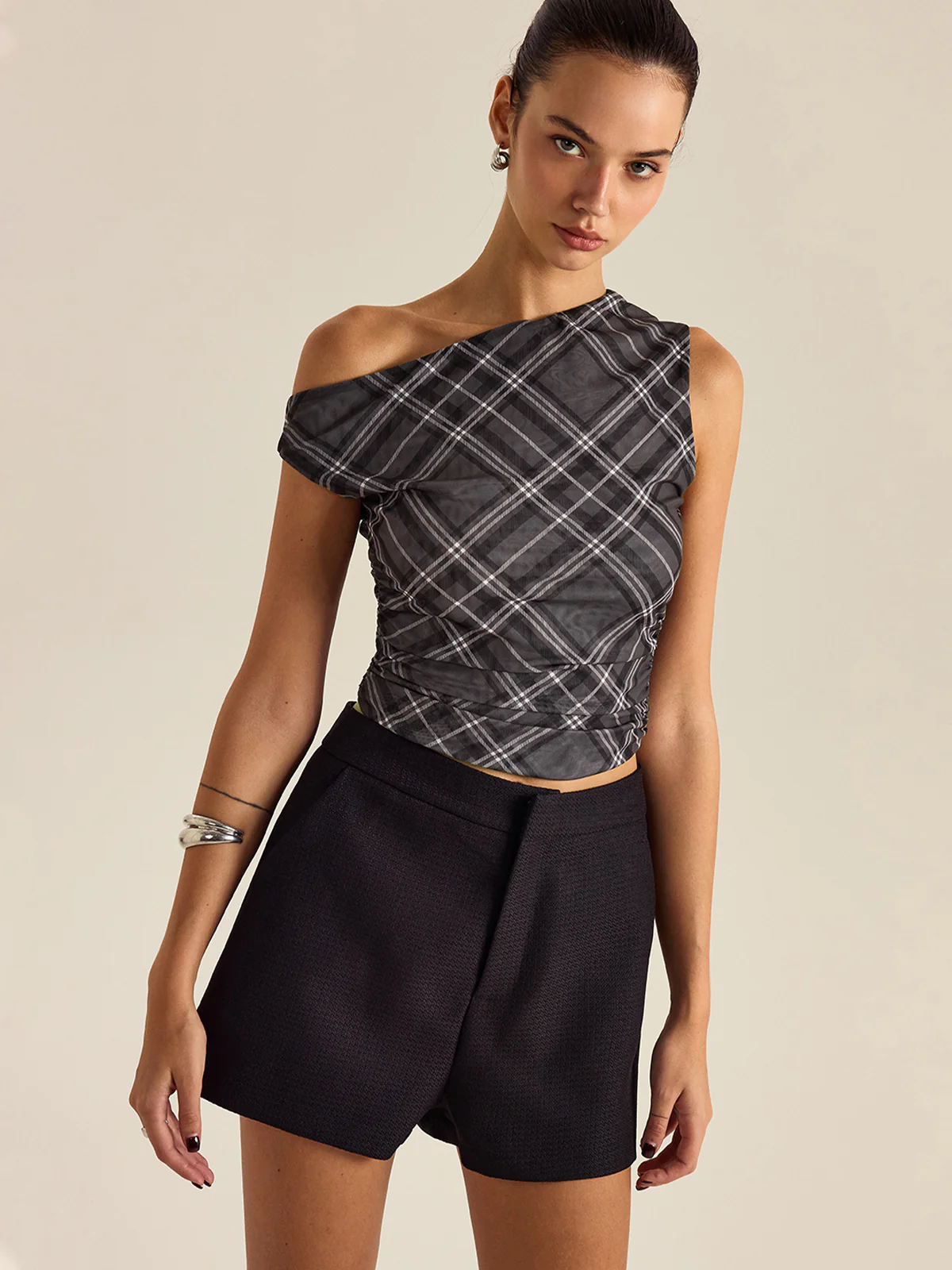 Asymmetrical Plaid Top - Wholesalesil