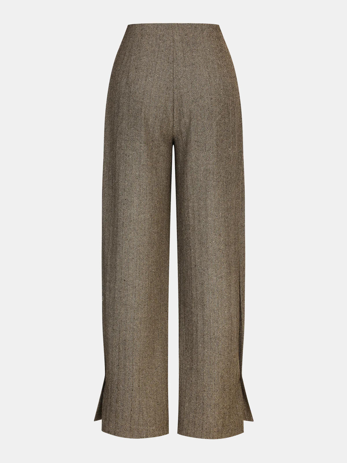 Herringbone Tweed Pleated Straight-Leg Pants - Wholesalesil