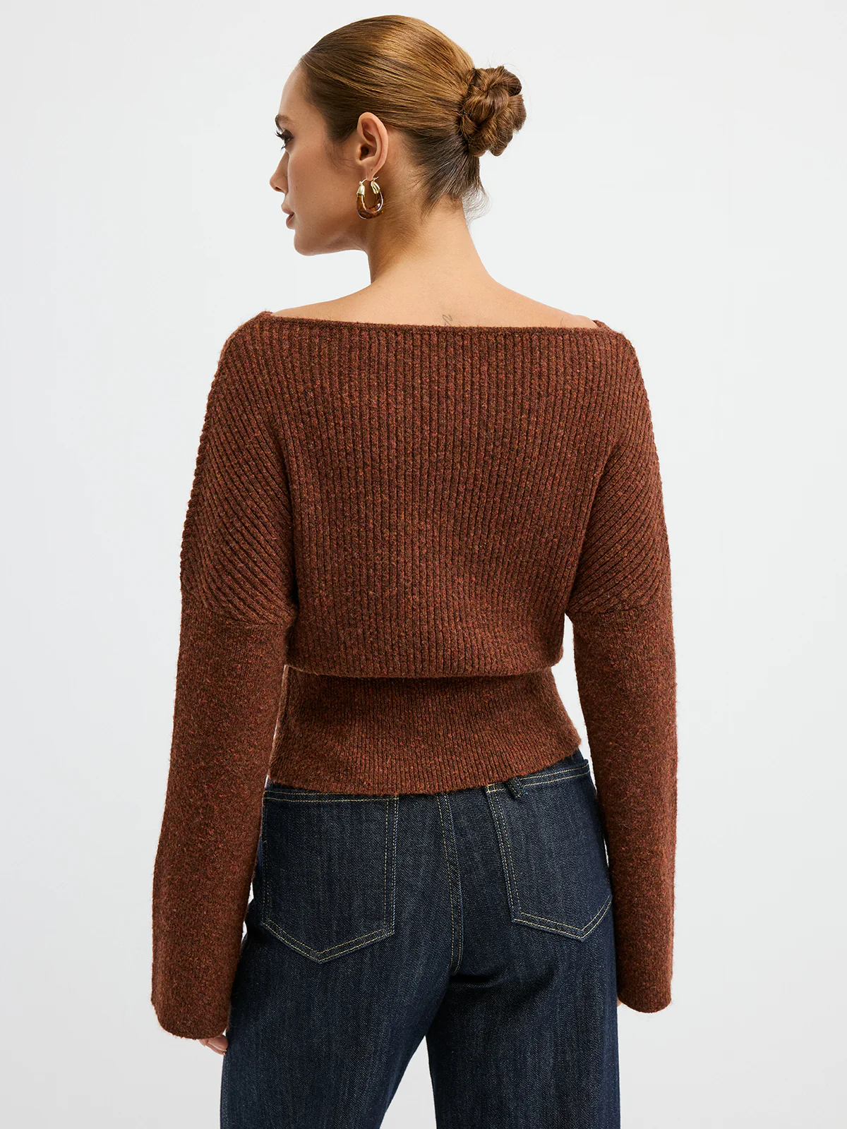 Wool Blend Off-Shoulder Sweater - Wholesalesil