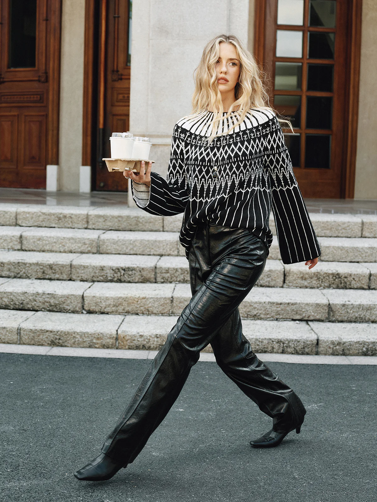 Fair Isle Pattern Bell Sleeve Sweater - Wholesalesil