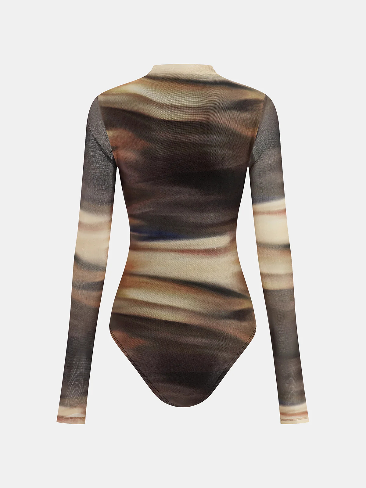 Mock Neck Abstract Print Mesh Bodysuit - Wholesalesil