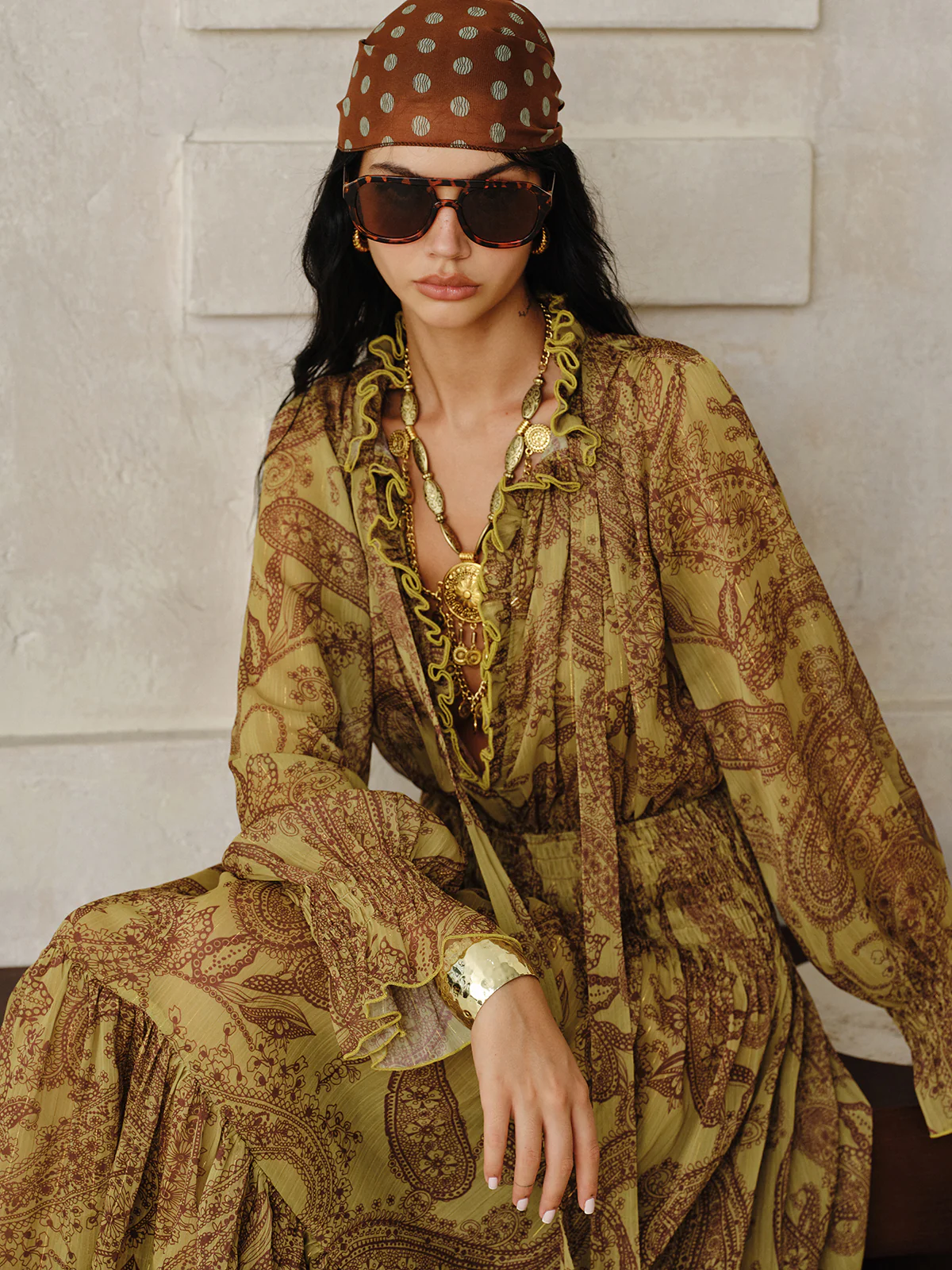 Boho Print Chiffon Maxi Dress Set with Liner - Wholesalesil