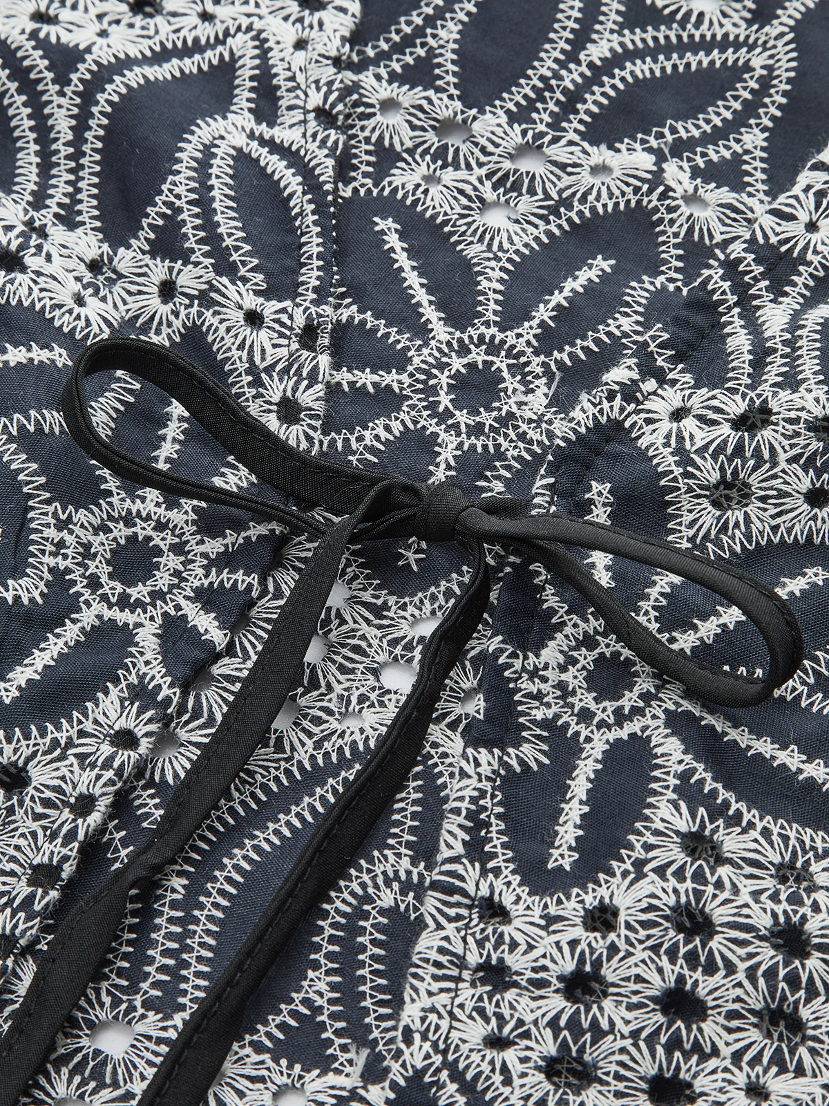 Embroidered Blouse with Tie-Front - Wholesalesil