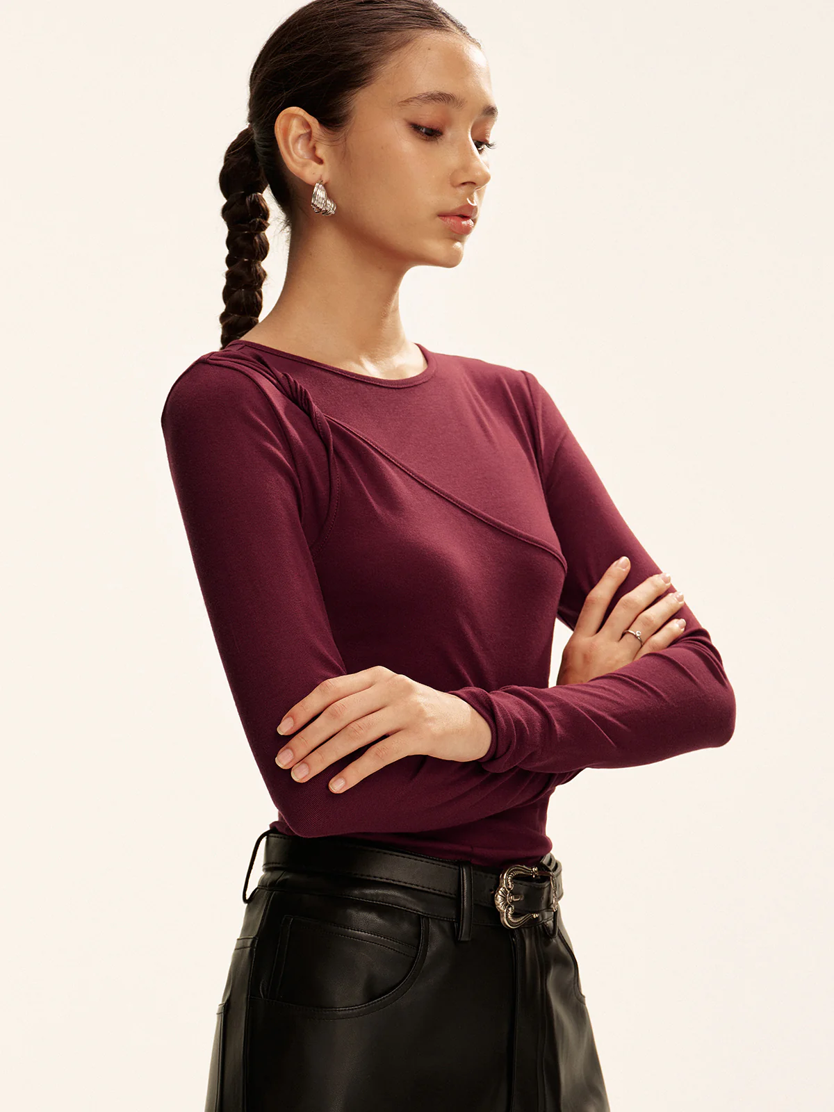 Asymmetric Twist Long-Sleeve Top - Wholesalesil