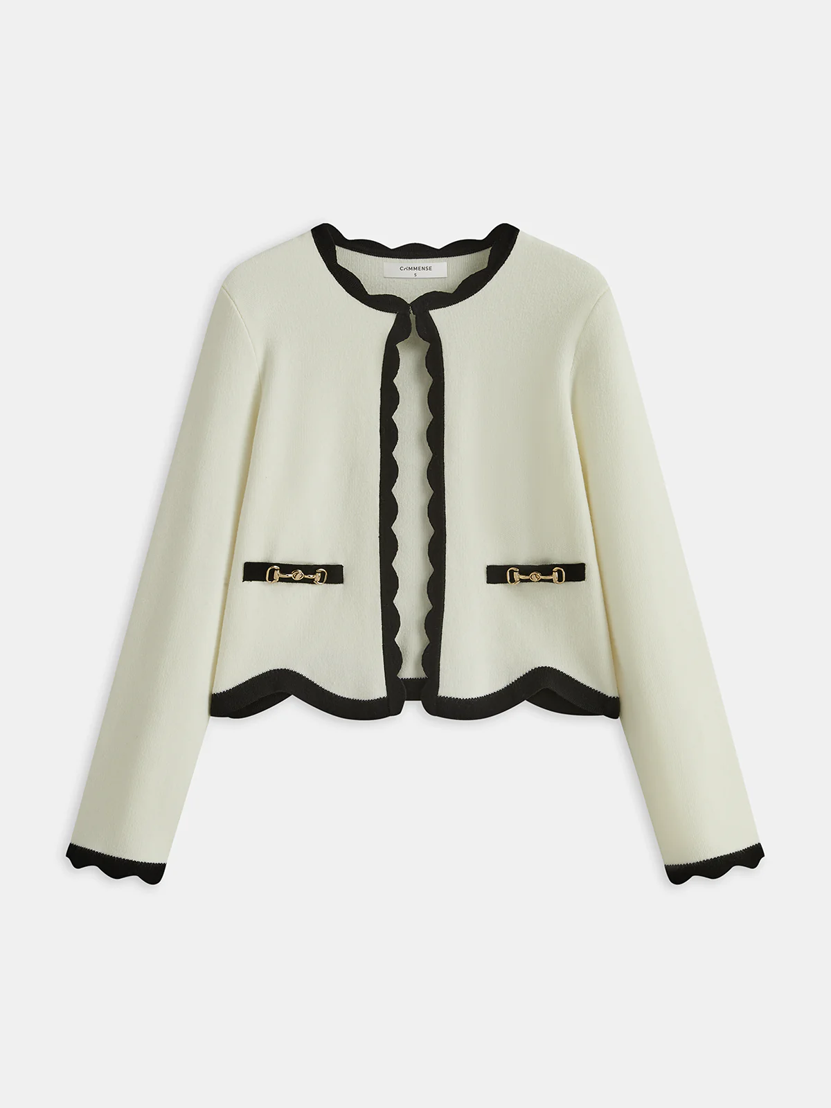 Contrast Scallop Trim Knit Cardigan - Wholesalesil