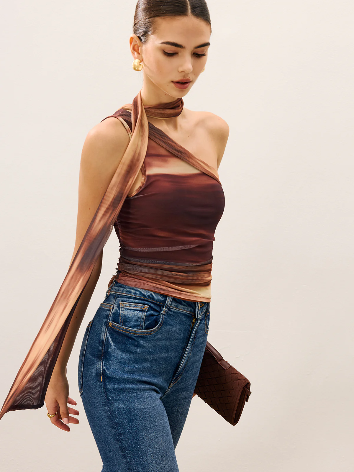 Dradient Top With Scarf-Detail - Wholesalesil