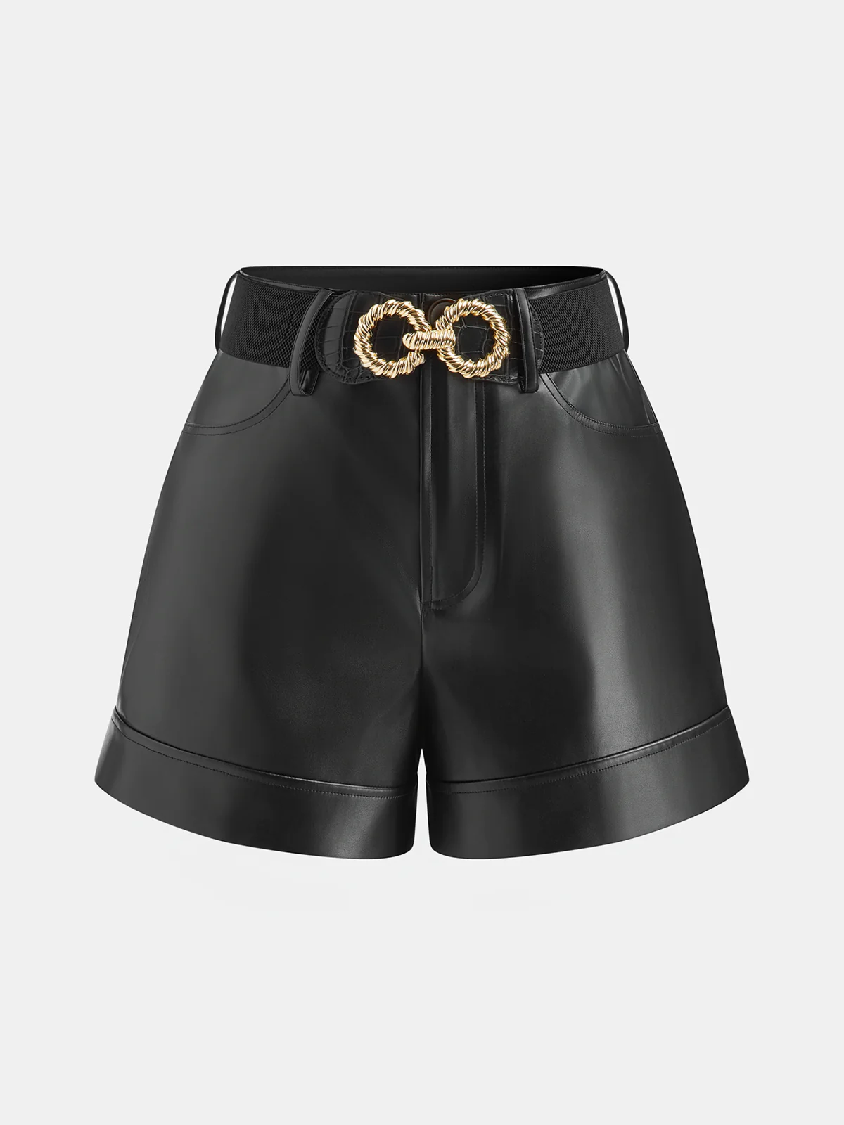 Belted Faux Leather Shorts - Wholesalesil