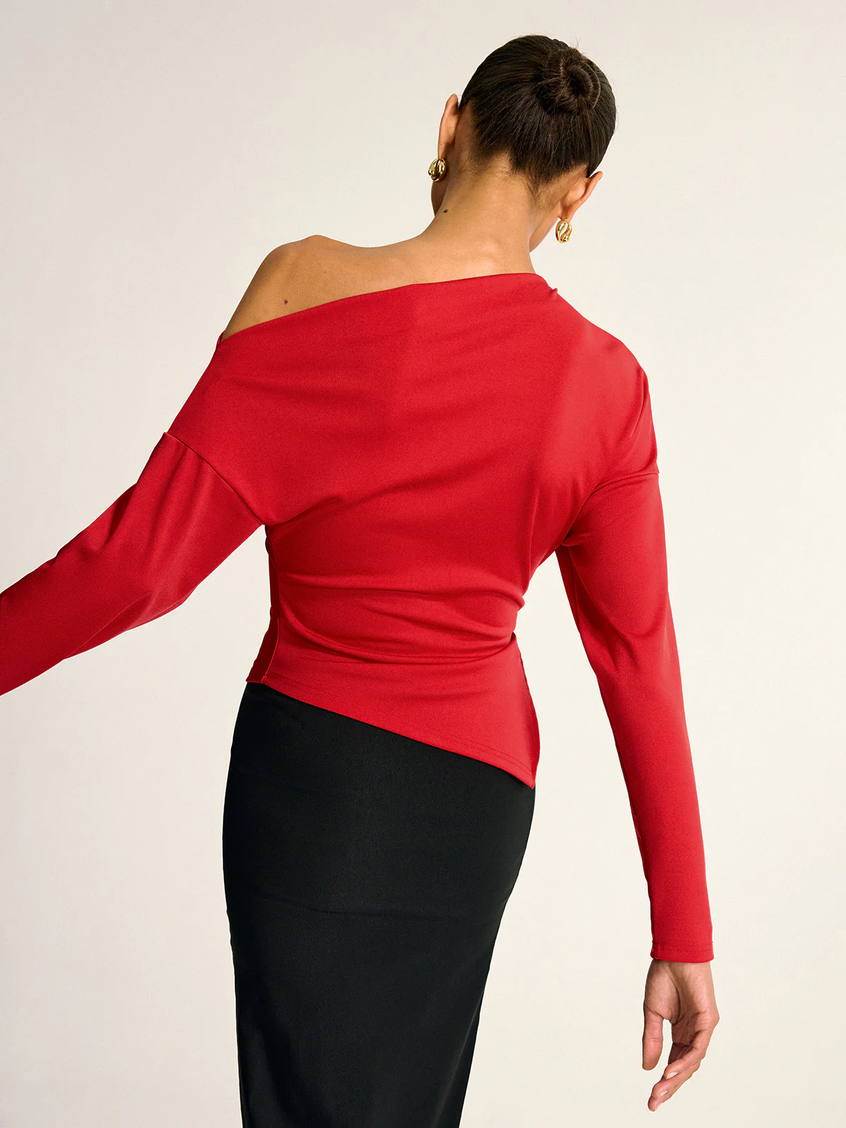 Asymmetric Off-Shoulder Split Long Sleeve Blouse - Wholesalesil