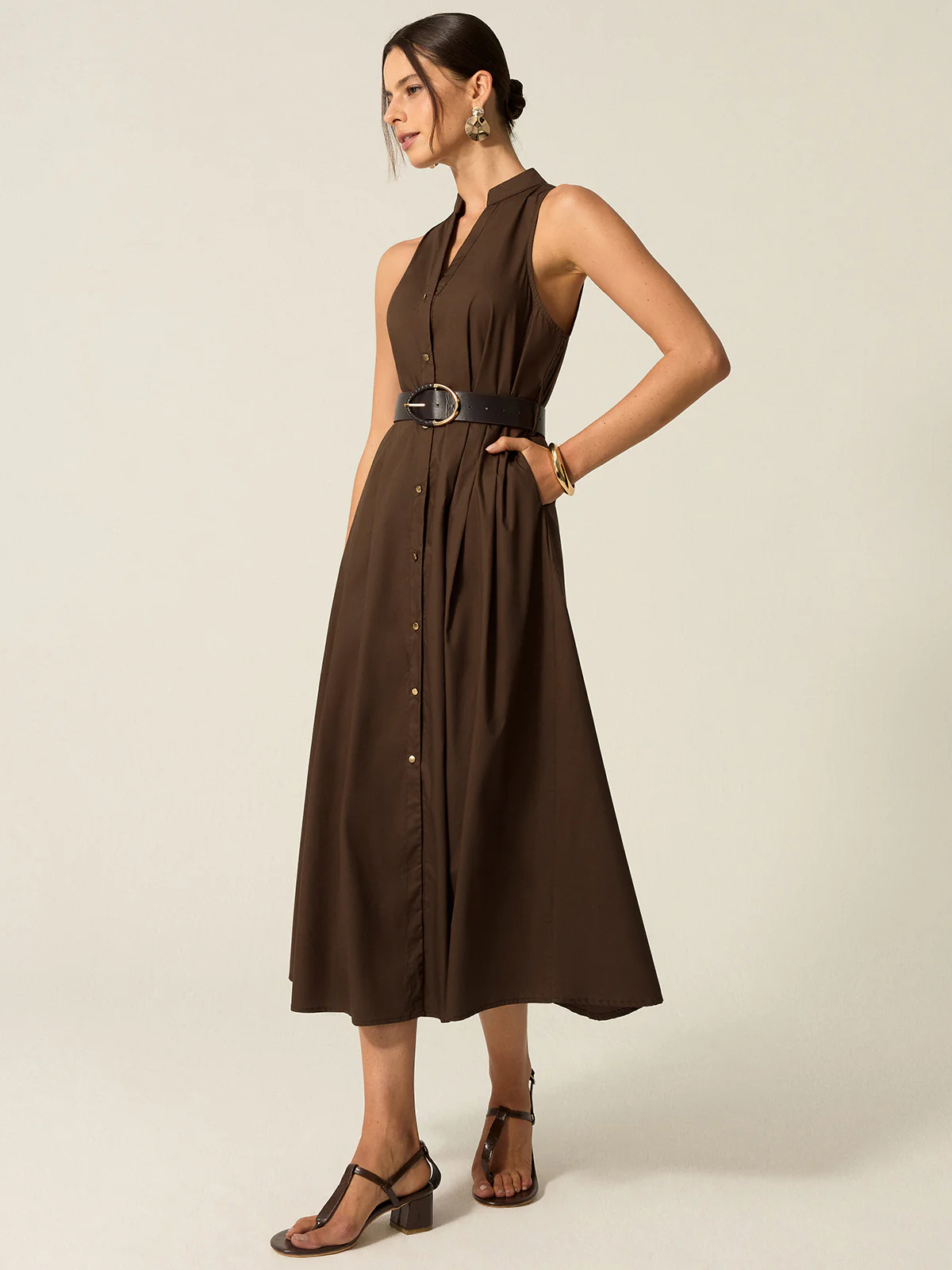 Belted Button-Front Midi Dress - Wholesalesil