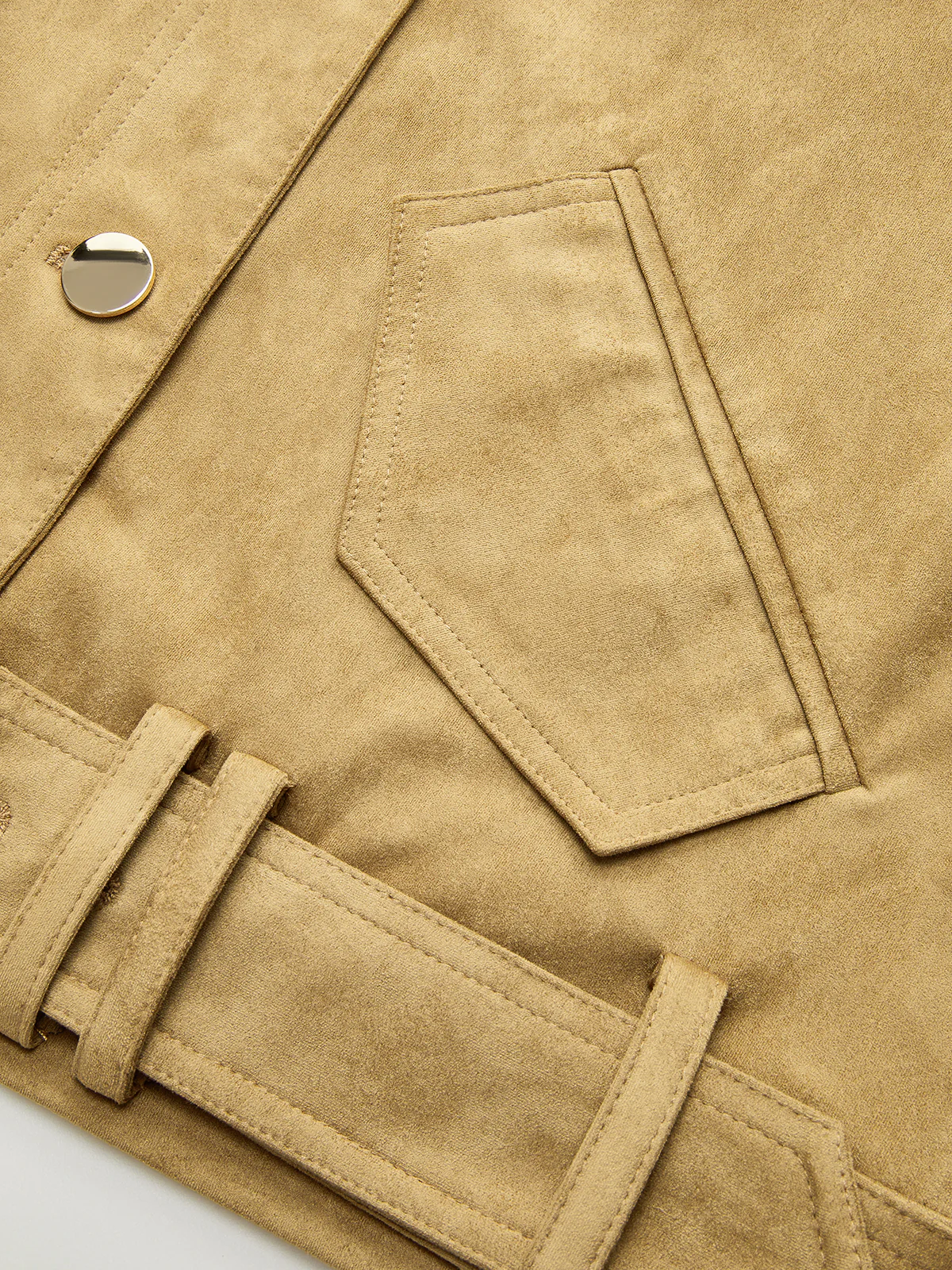 Belted Collared Suede Effect Jacket - Wholesalesil