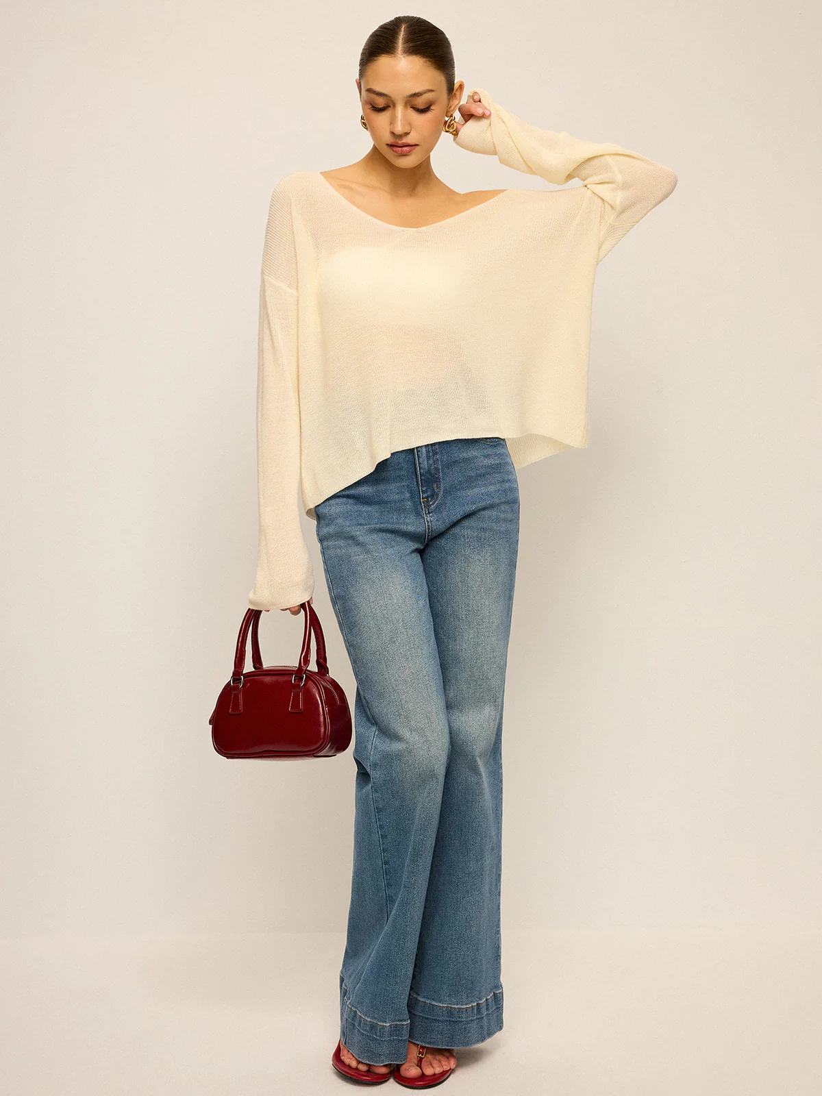 Off-Shoulder Oversized Knitted Sweater - Wholesalesil