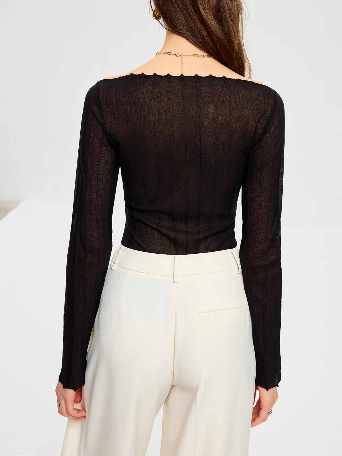 Off-Shoulder Sheer Knit Top - Wholesalesil