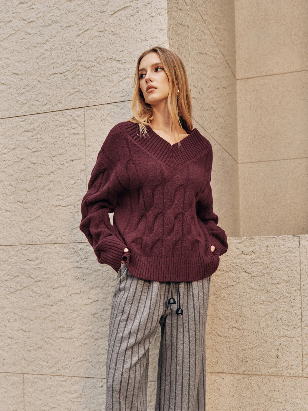 Wool-Blend Cable Knit Sweater - Wholesalesil