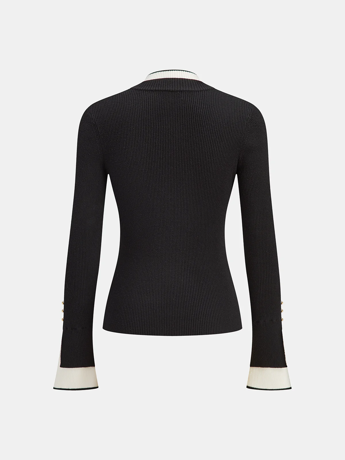 2 in 1 Contrast Cuff Mock Neck Ribbed Knit Top - Wholesalesil