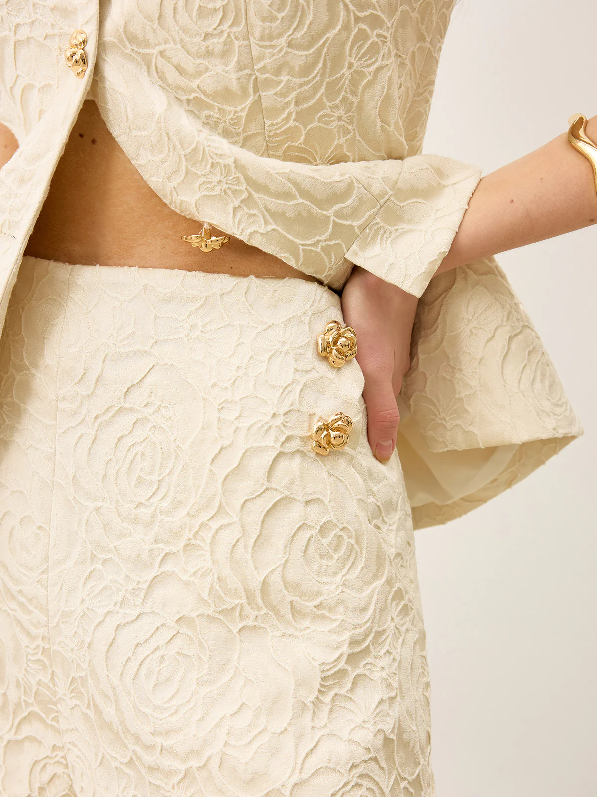 Wool-Blend Textured Jacquard Shorts with Metal Decor - Wholesalesil