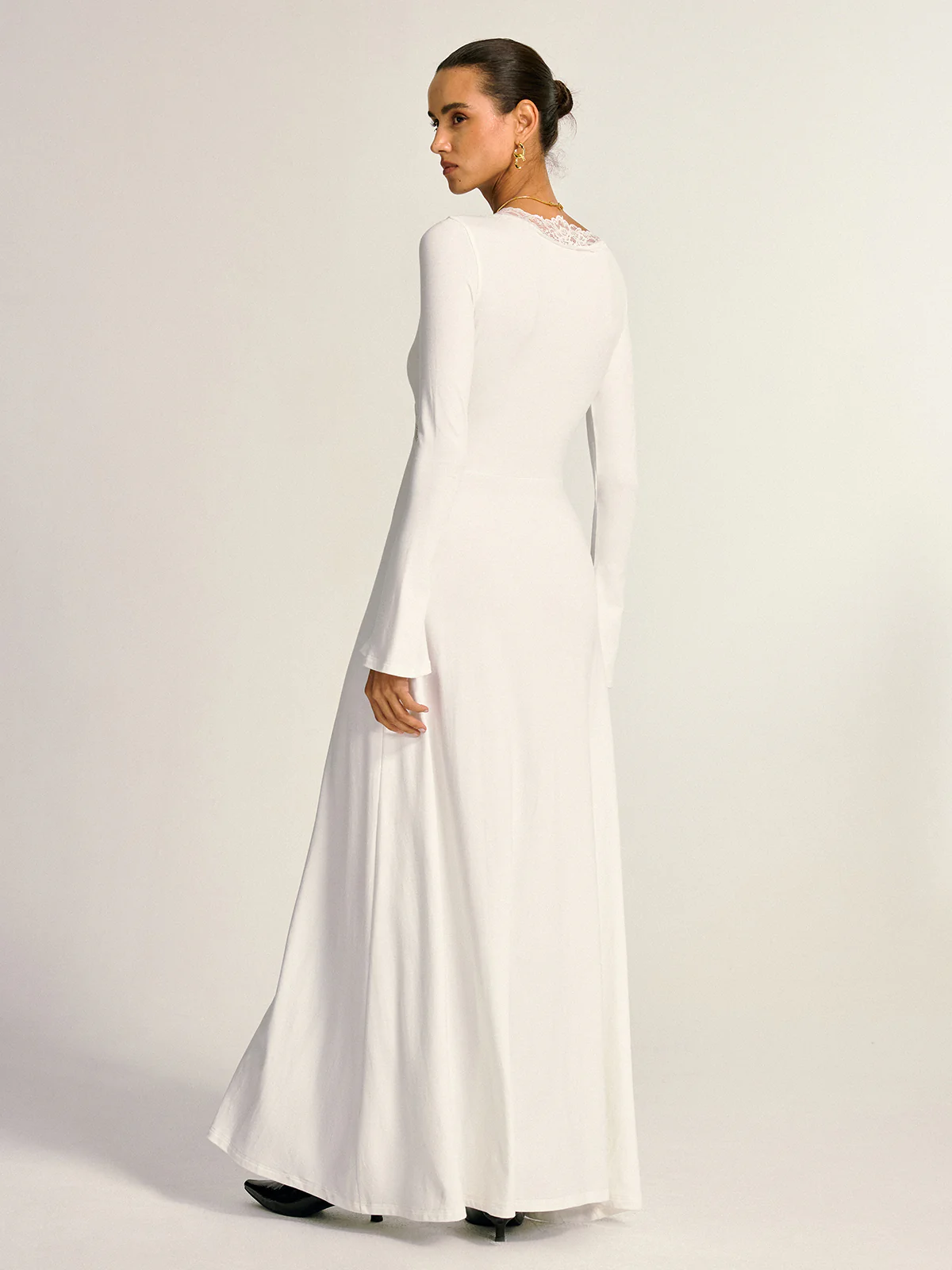 Lace Cross Paneled Long Sleeve Maxi Dress - Wholesalesil