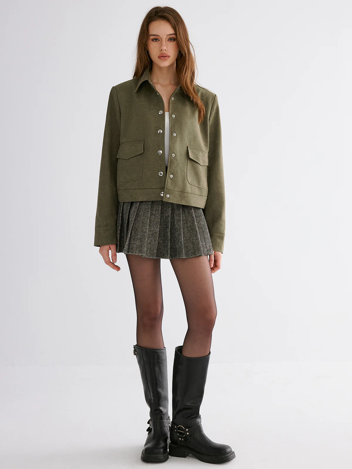 Suede Effect Lapel Button Jacket - Wholesalesil