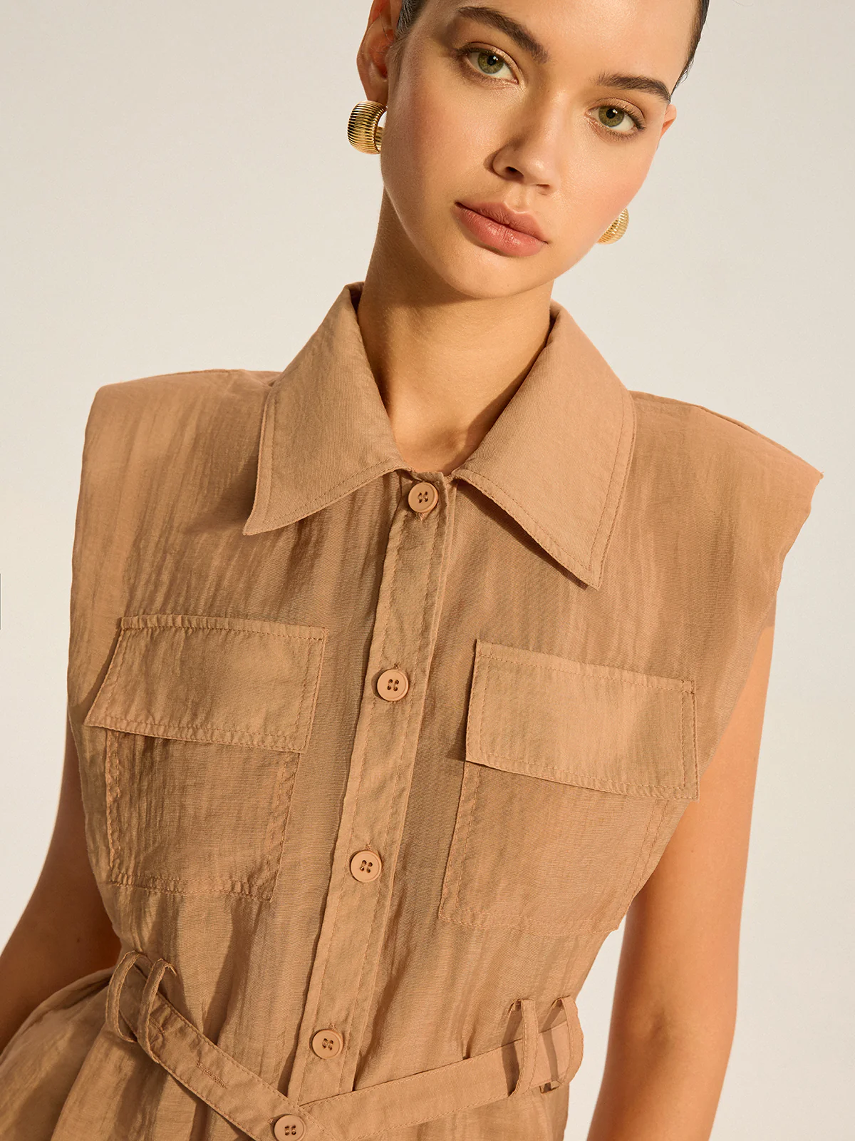Belted Sleeveless Blouse - Wholesalesil