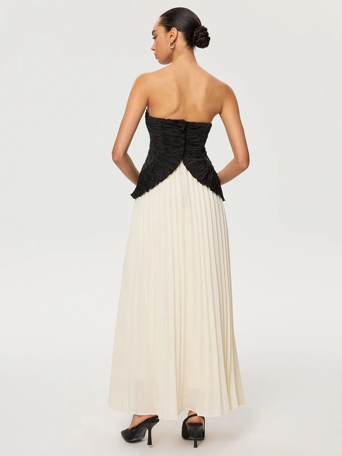 Color-Block Strapless Pleated Chiffon Maxi Dress - Wholesalesil